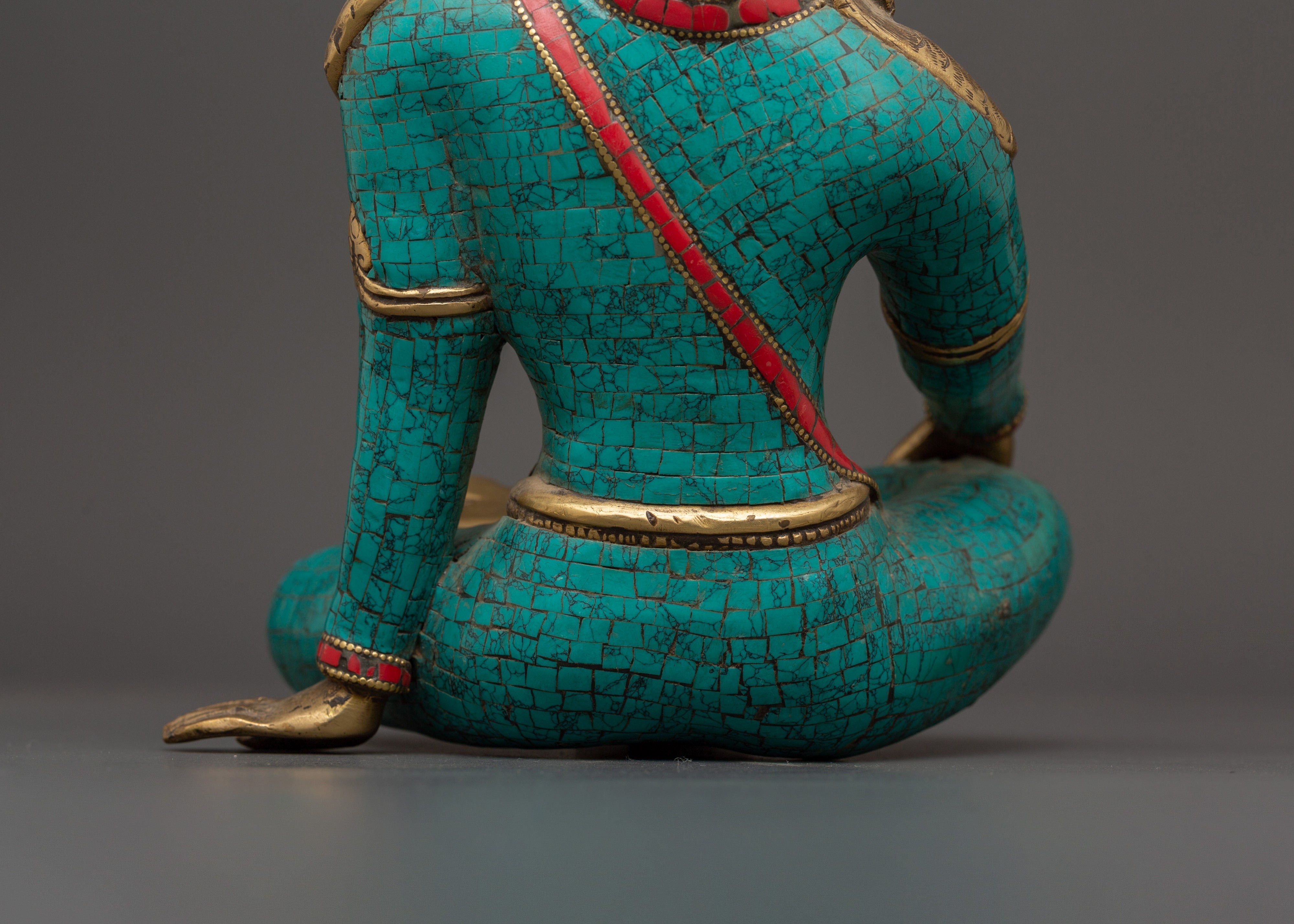 Lokeshwor Bodhisattva Statue | Brass Figurine with Turquoise & Coral Inlay