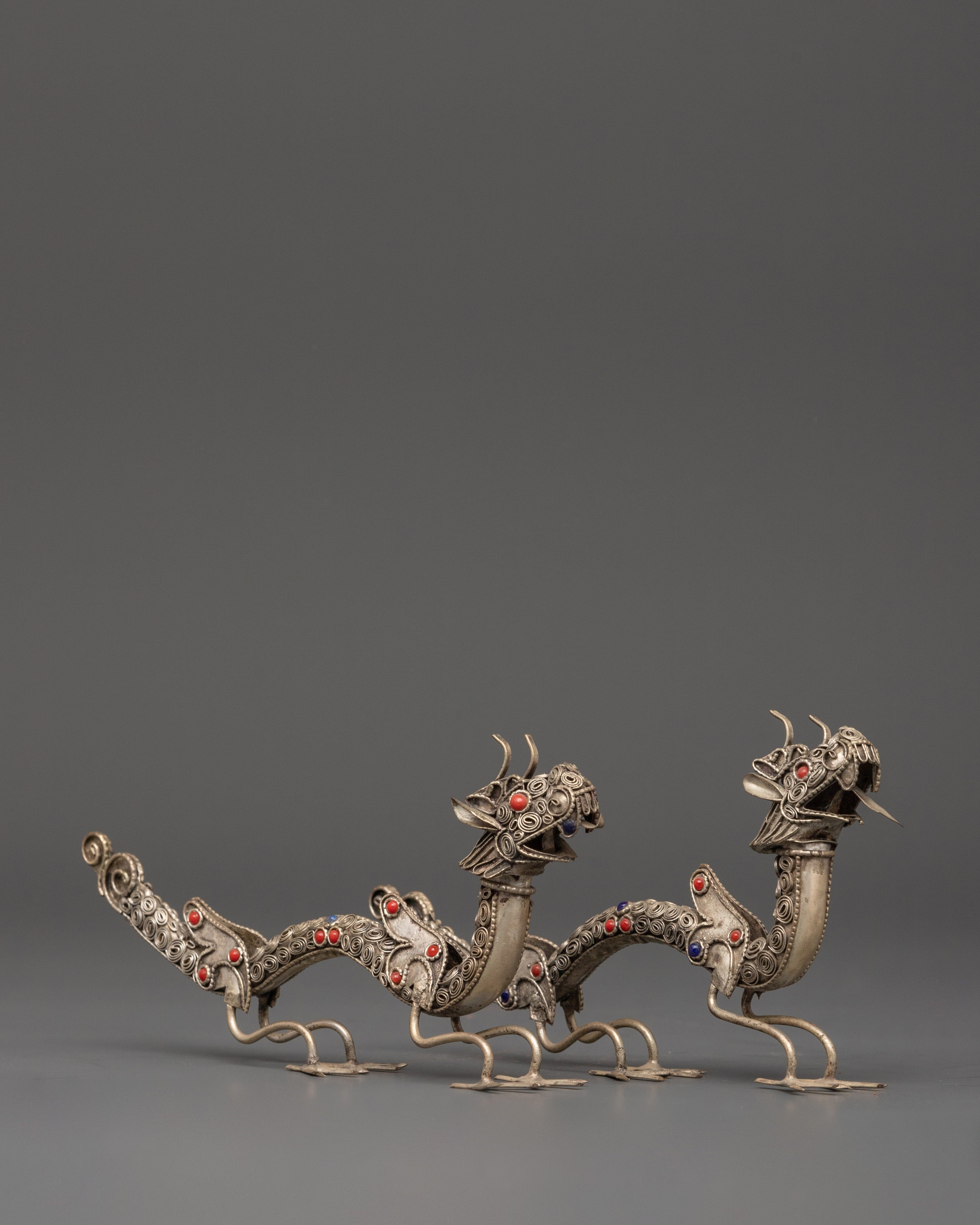 White Metal Dragon Set Art | Symbol of Power and Protection