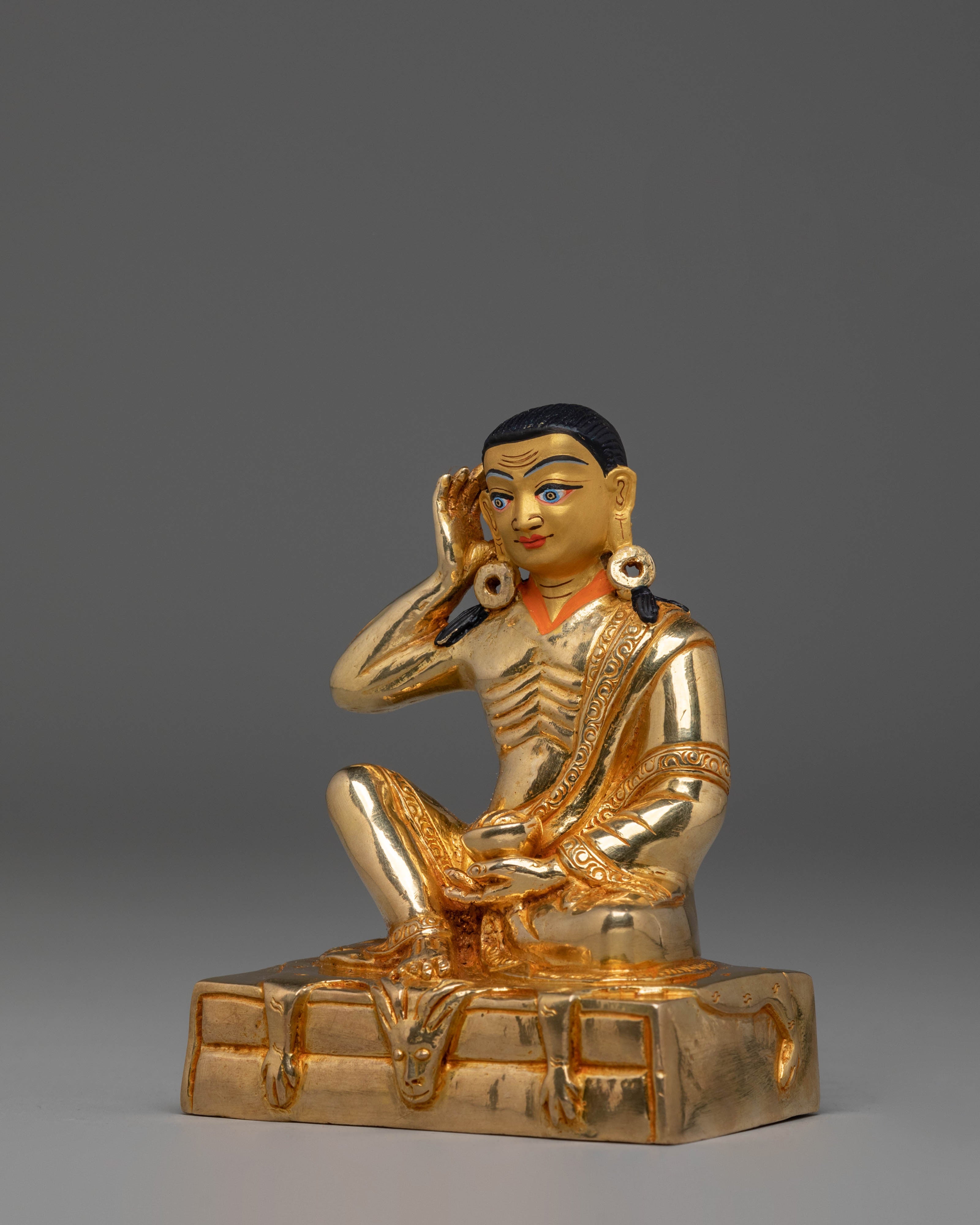 Sacred Milarepa Meditation Statue | Gold Plated Copper Figurine