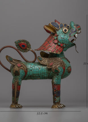 Handcrafted Brass Snow Lion Statue | Sacred Buddhist Artifact