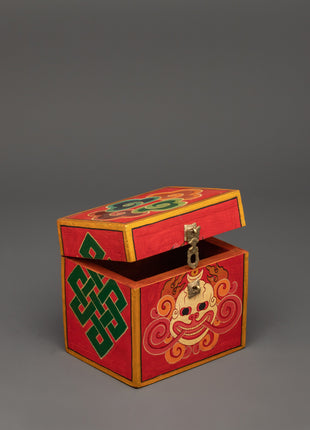 Tibetan box featuring a wrathful deity face | Altar Decor for Protection