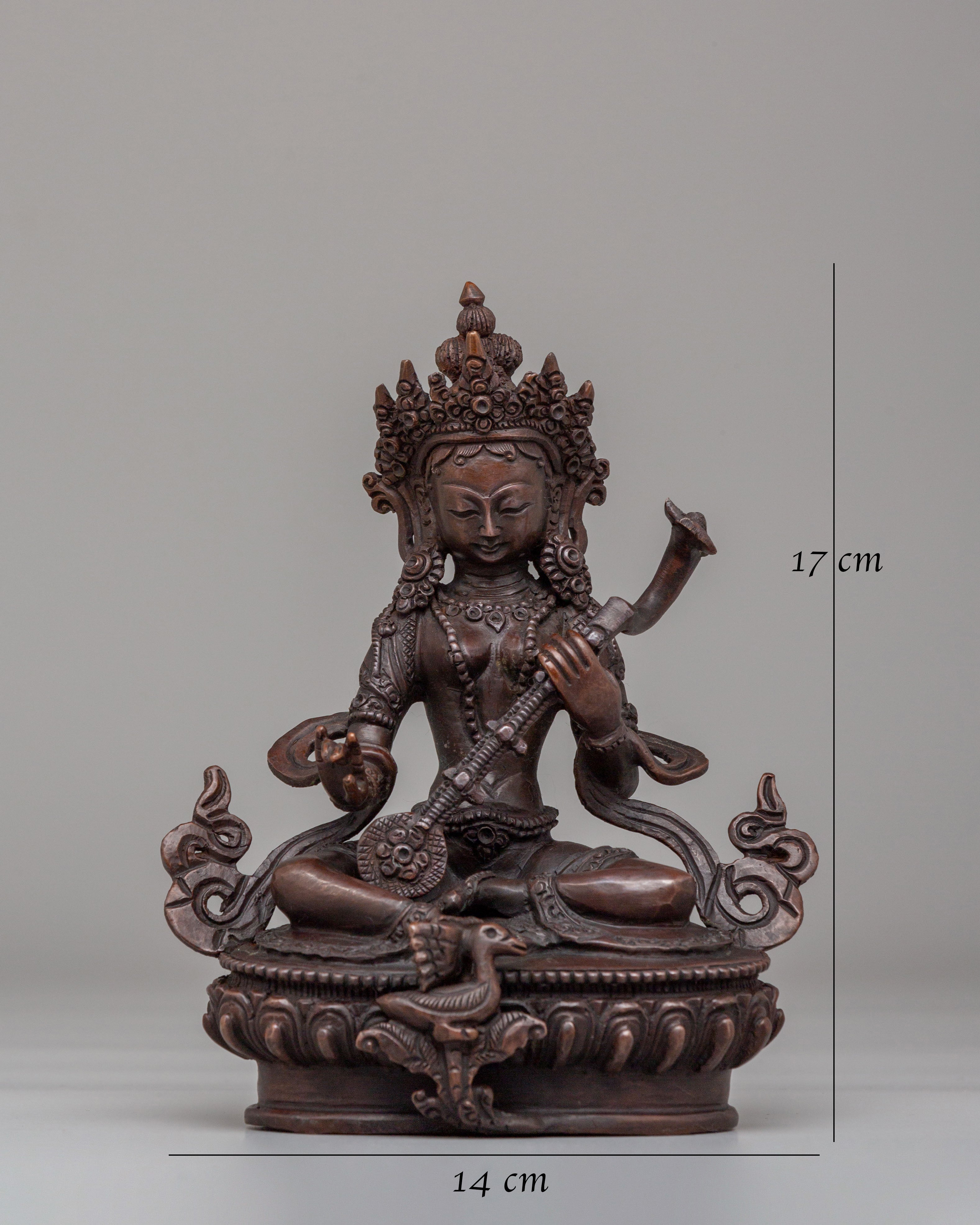 Traditional Saraswati Devi Statue | Oxidized Copper Idol for Meditation