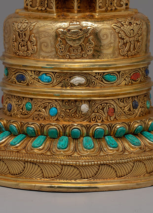 Exquisite Buddhist Stupa with Coral | Sacred Buddhist Artifact