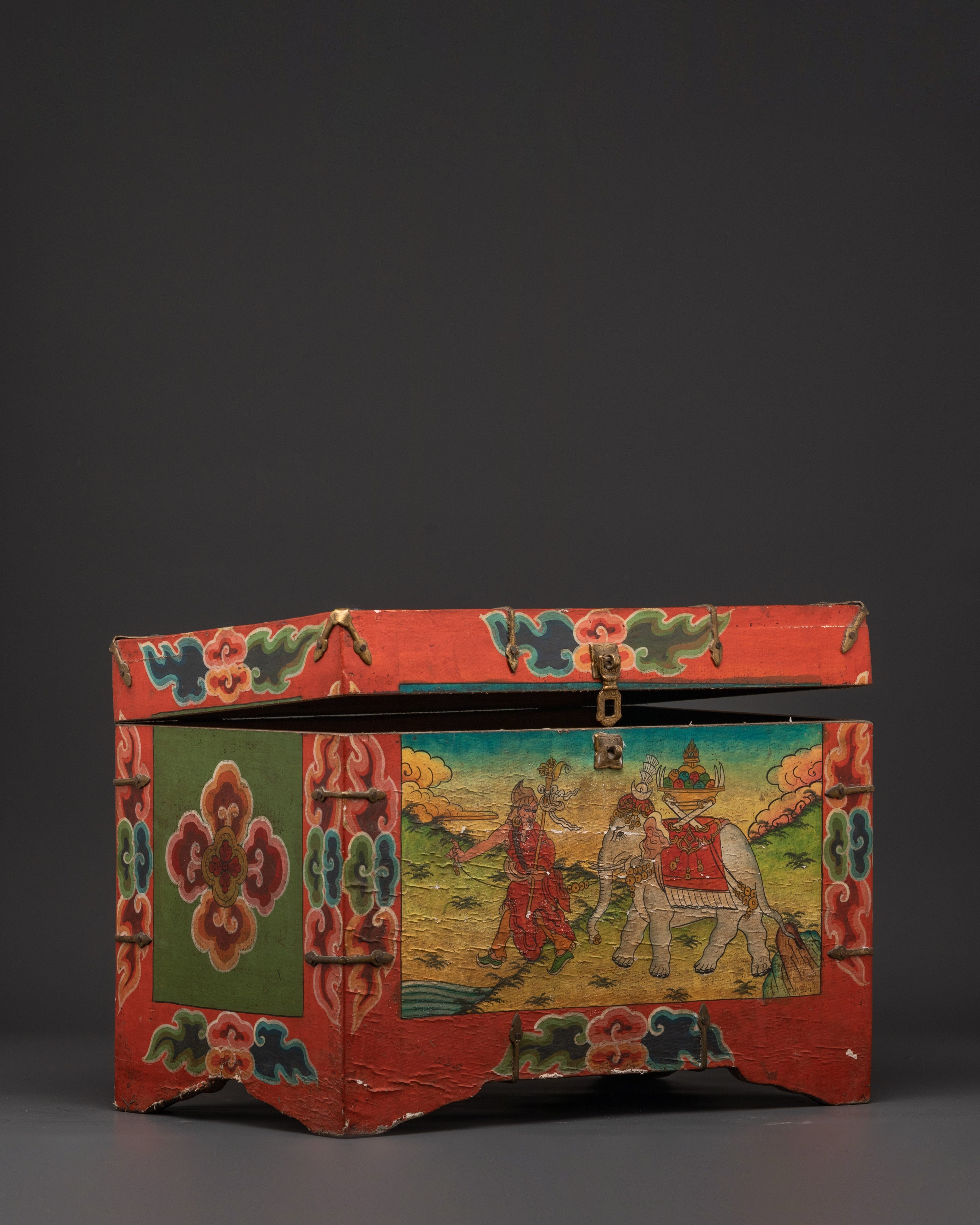 Tibetan Wooden Ritual Box | Hand-Painted Sacred Storage Chest