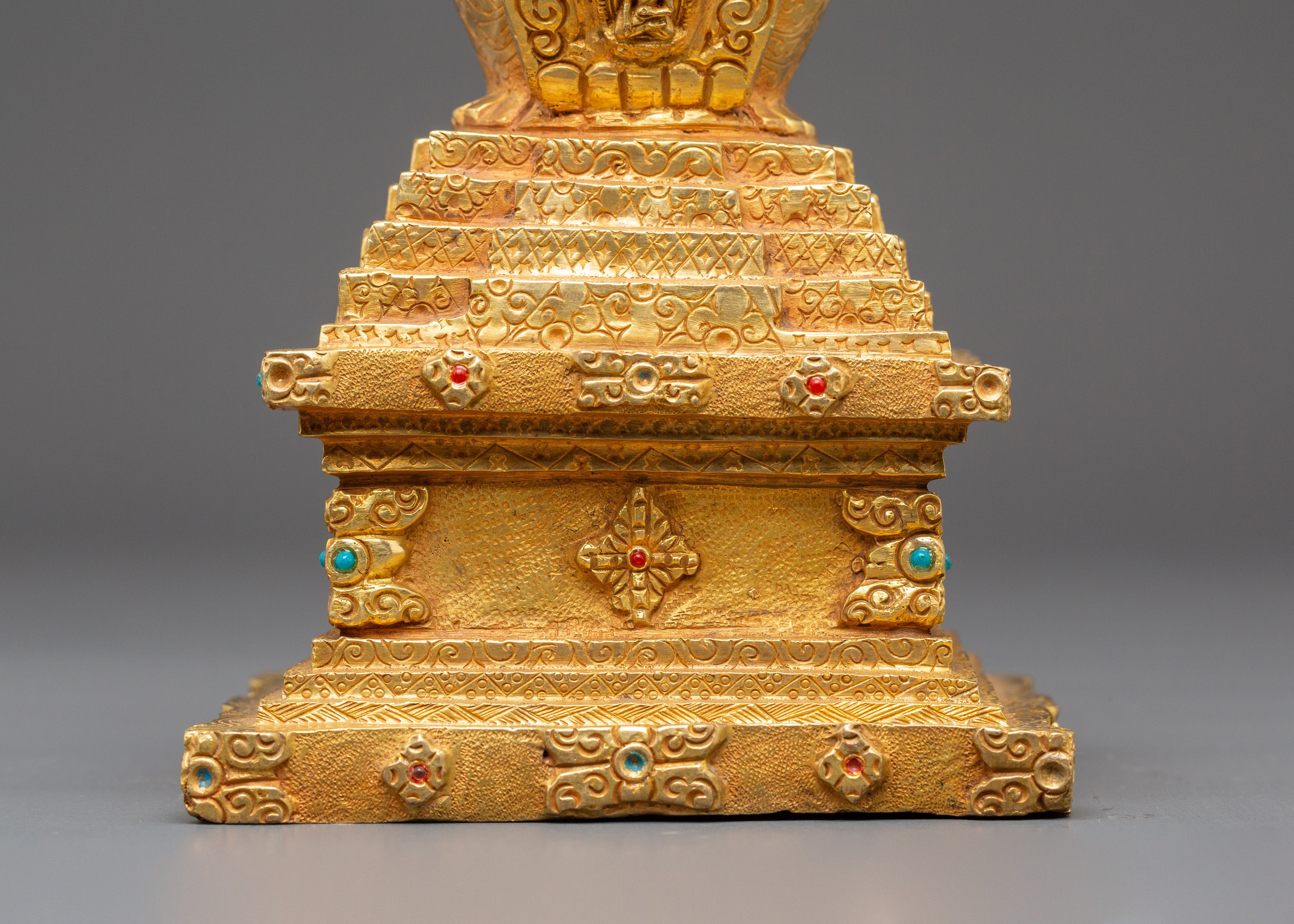 Handcrafted Spiritual Monument Stupa | Gold Plated Tibetan Altar Decor