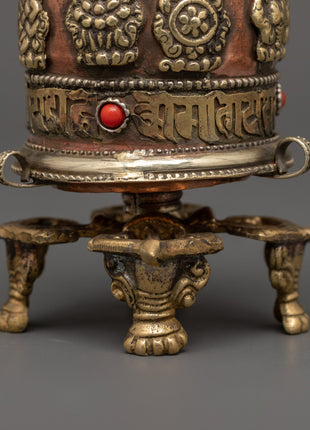 Spinning Mantra Wheel | Handcrafted Tibetan Prayer Wheel with Copper Body