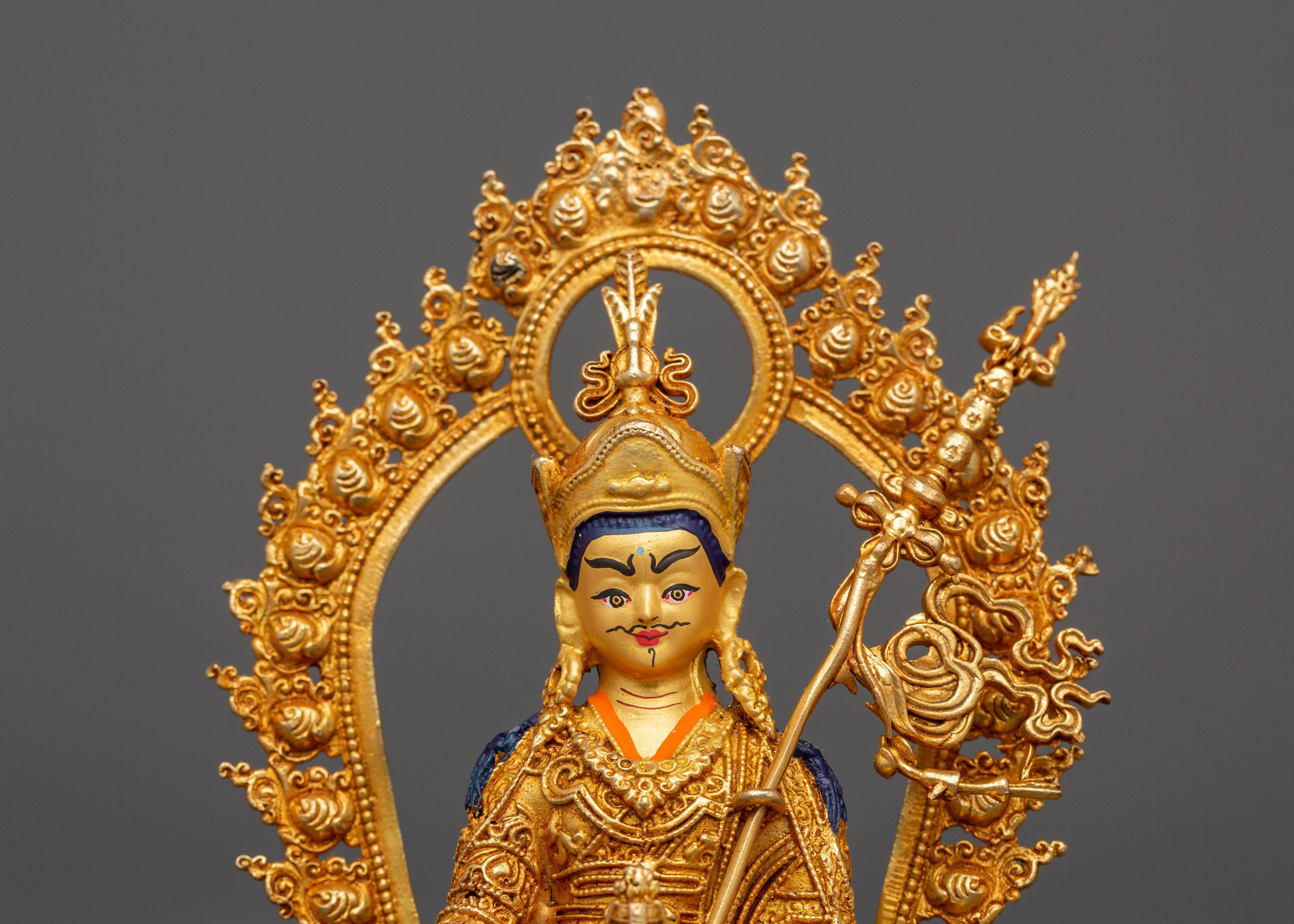 Gold Plated Guru Rinpoche Statue | Tibetan Buddhist Altar Figurine