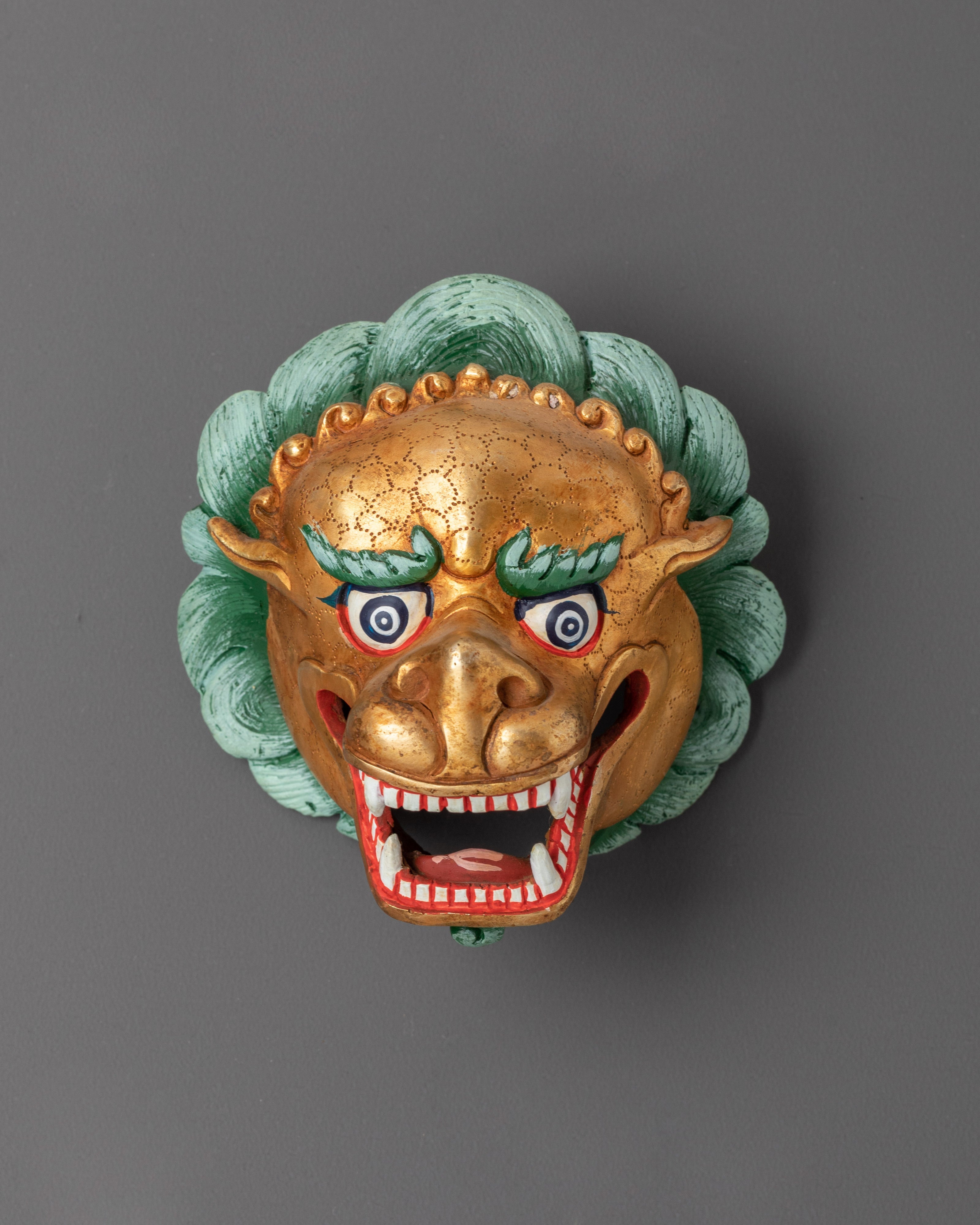 Sacred Mythical Guardian Wall Decor | Handcrafted Gold-Plated Copper Lion Masks