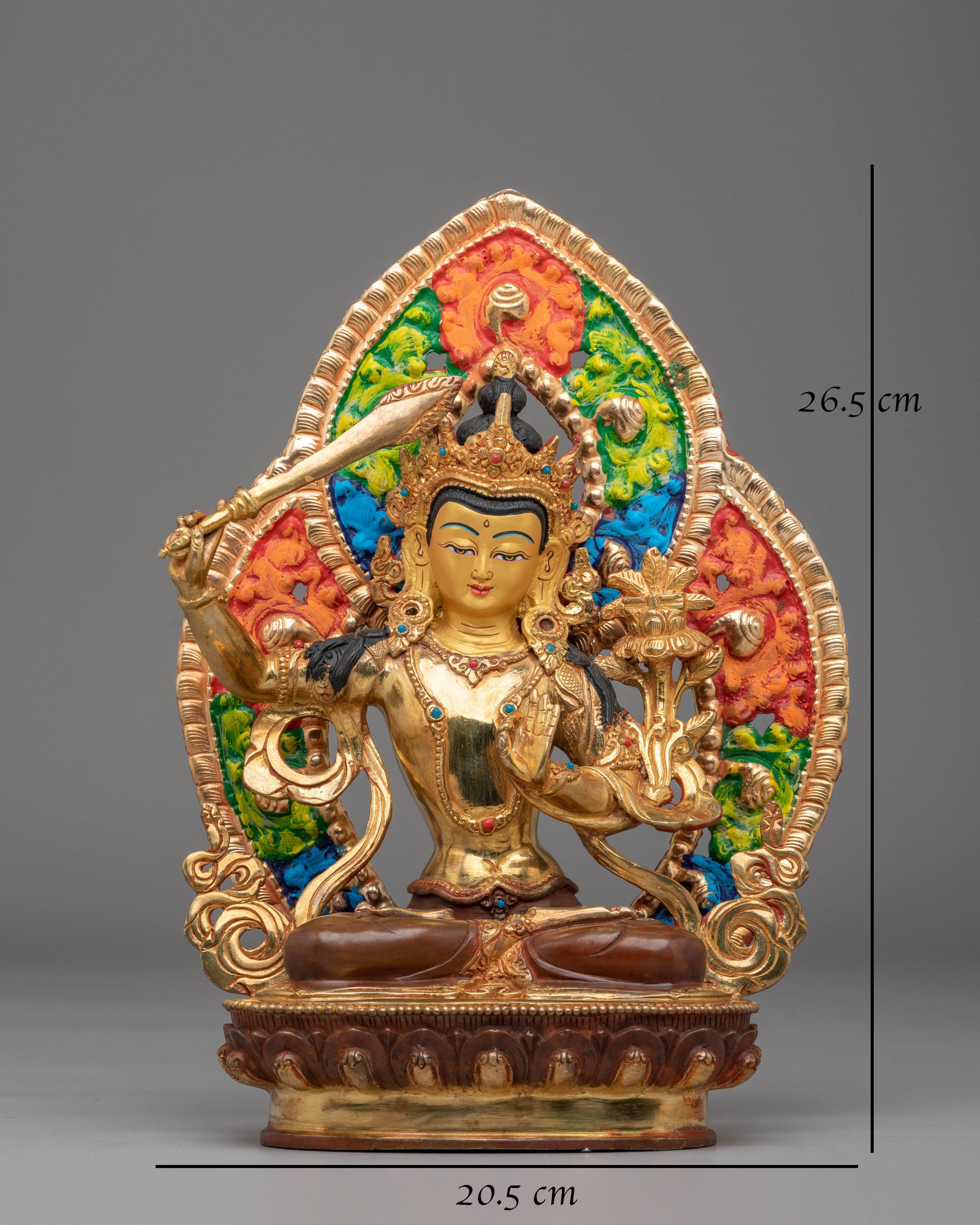 Sacred Wisdom Deity Manjushri Statue | Copper Body with Gold Plating