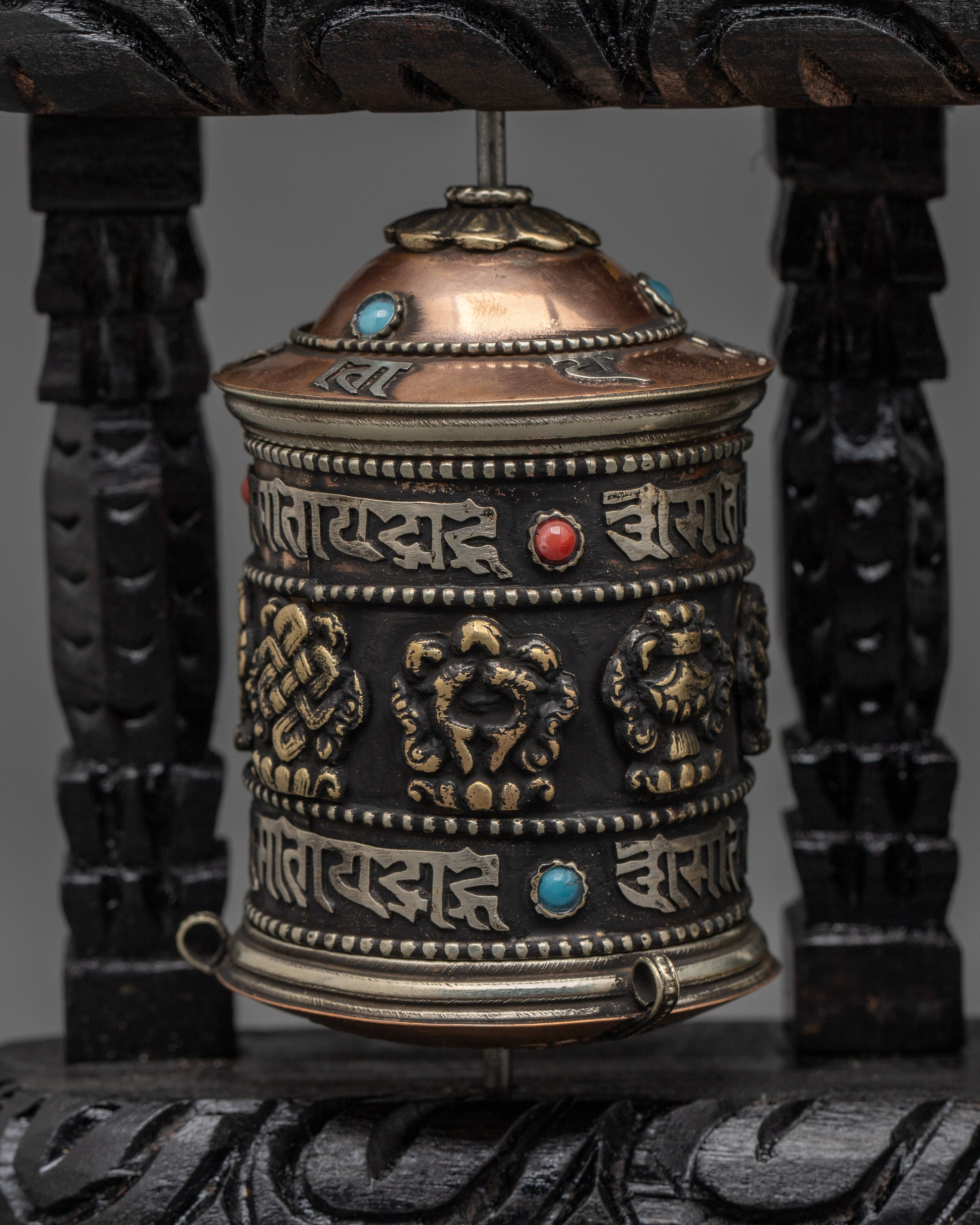 Triple Mantra Prayer Wheel Set | Sacred Mantra Spinners for Altar Decor