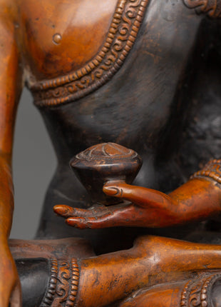 Shakyamuni Buddha Tibetan Altar Decor Statue | Oxidized Copper Body with Gold Plating