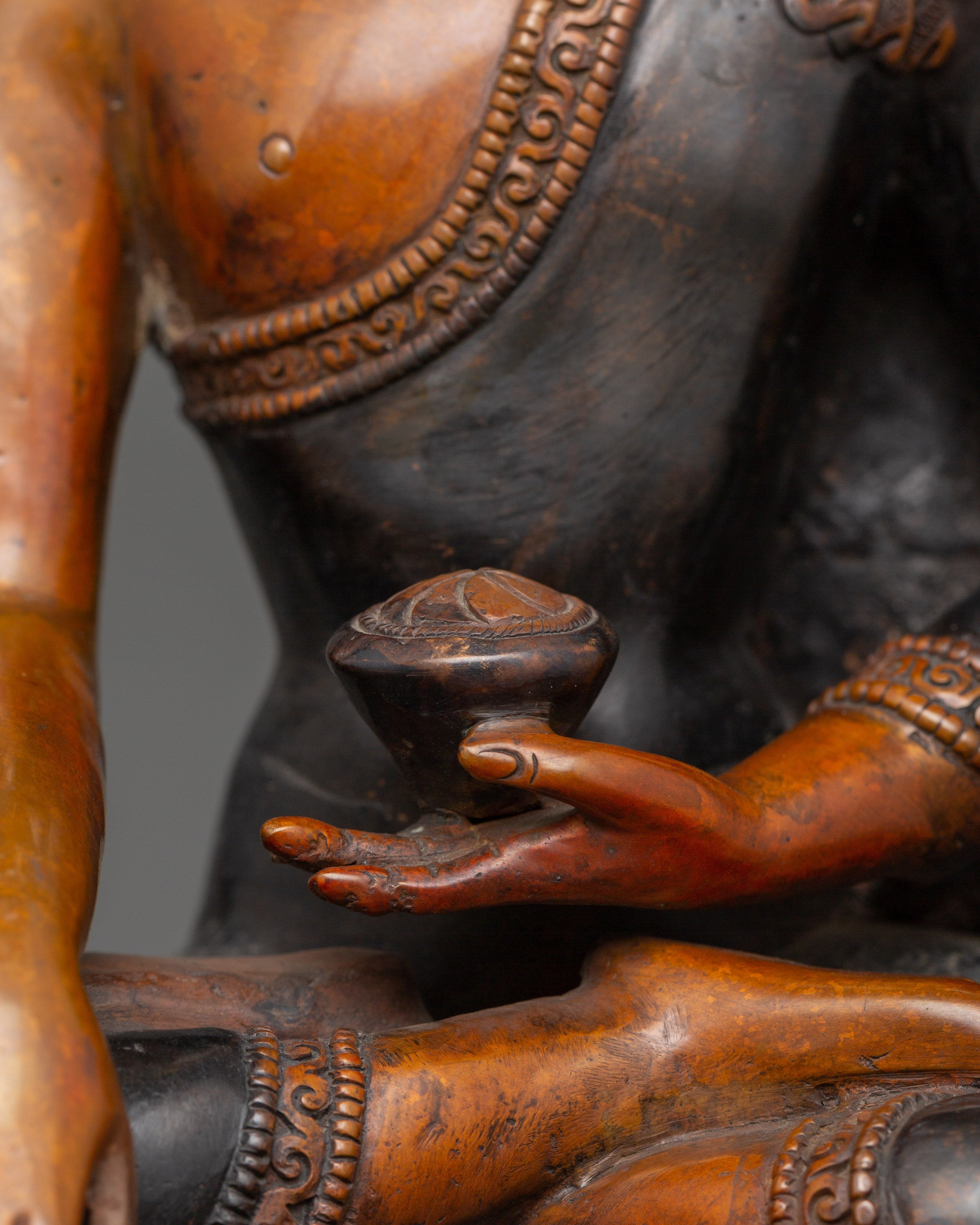 Shakyamuni Buddha Tibetan Altar Decor Statue | Oxidized Copper Body with Gold Plating
