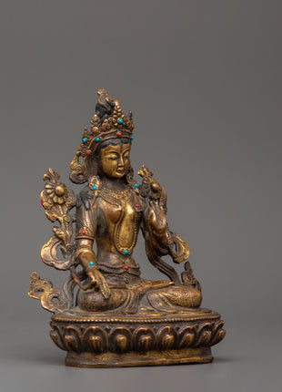 Tibetan White Tara Sculpture | Gold-Plated Copper Deity of Compassion