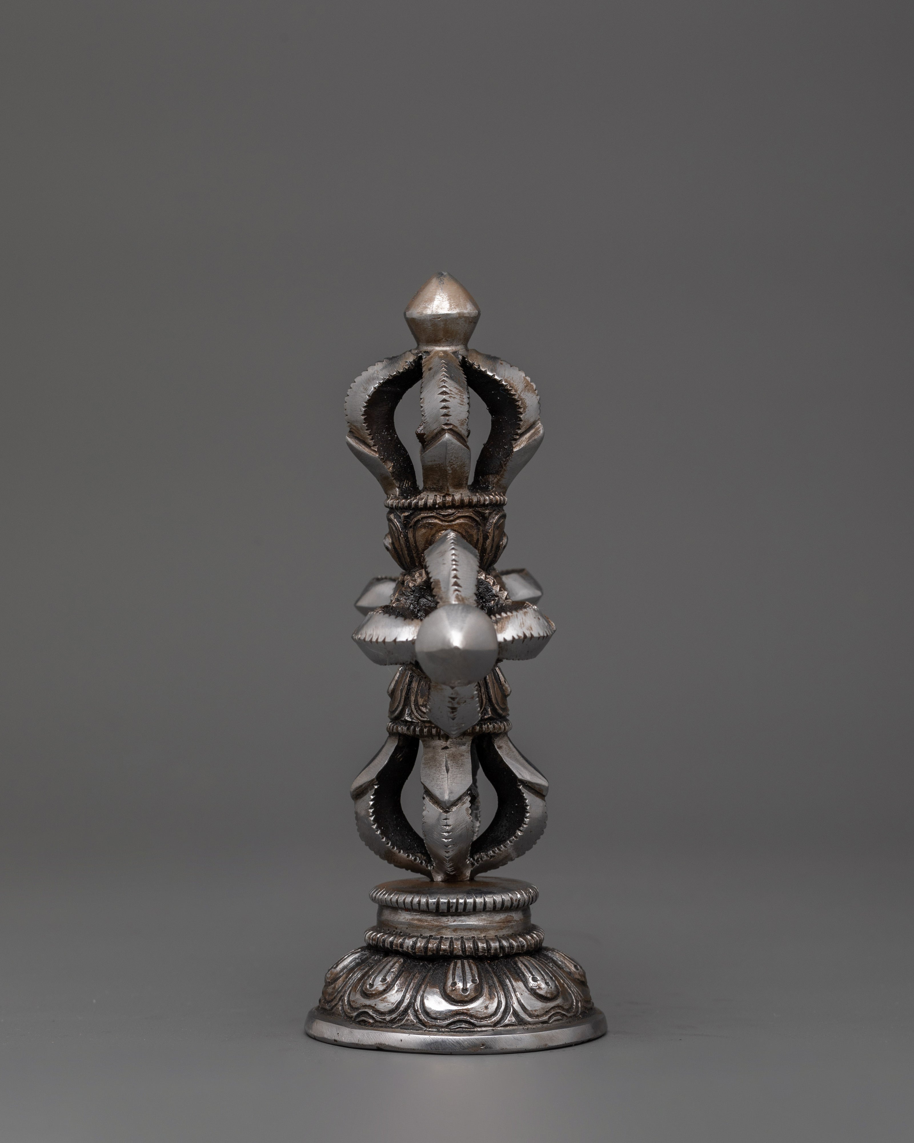 Iron Bishwo Vajra with a Stand Base | Tibetan Double Dorje Sacred Ritual Item