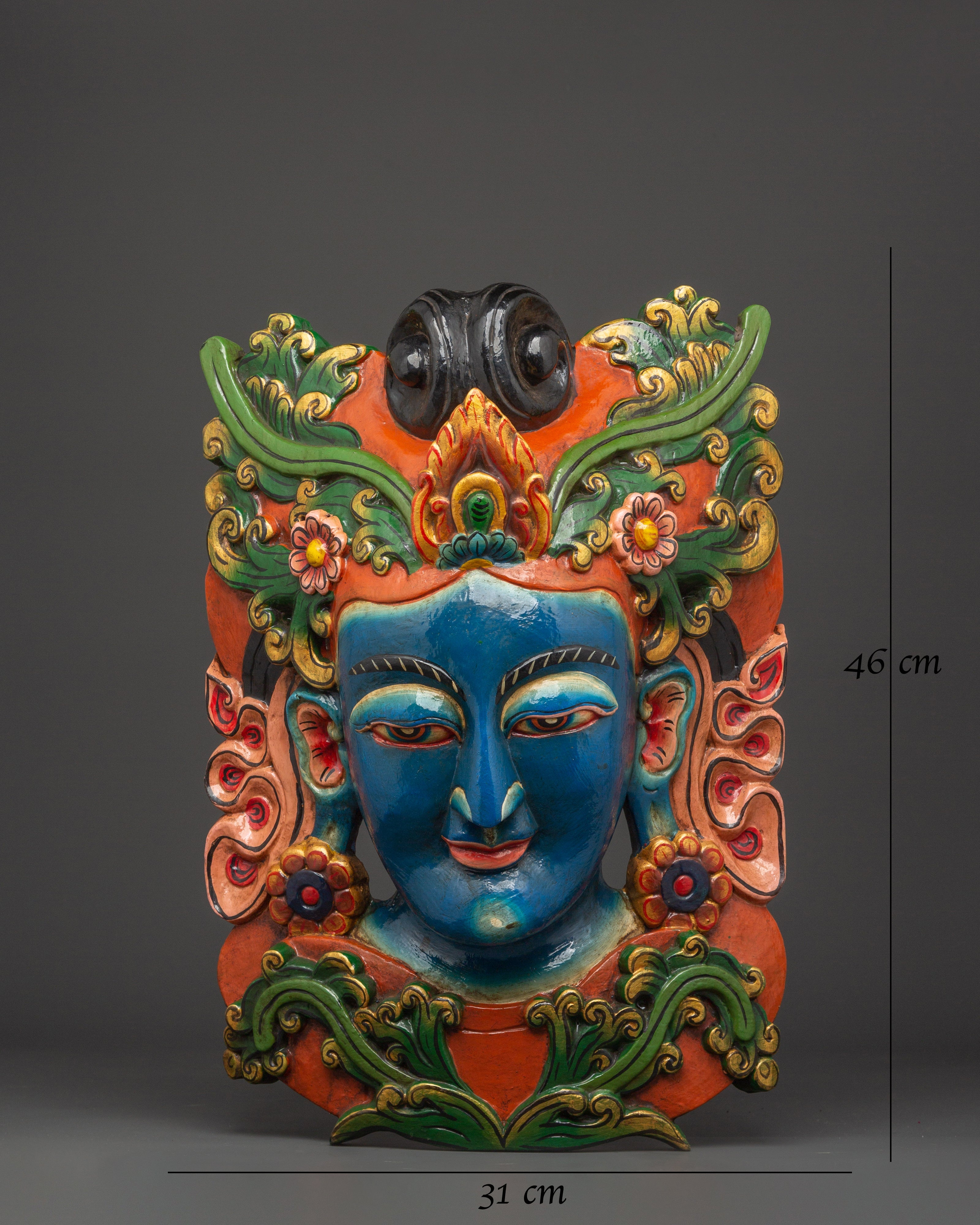 Tibetan Deity Wall Hanging | Handcarved Bodhisattva Mask