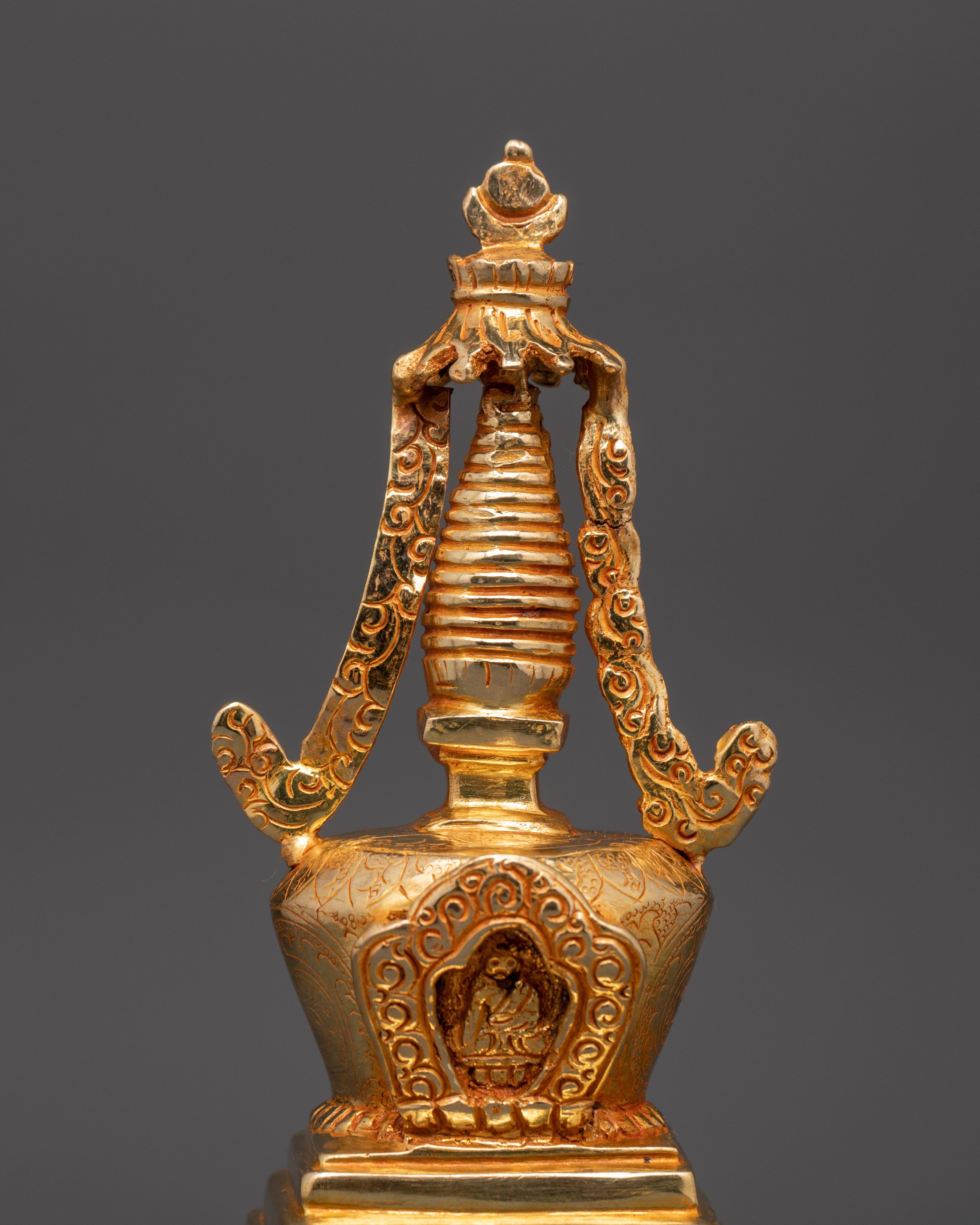 Handcrafted Gold-Plated Tibetan Stupa | Tibetan Ritual Shrine
