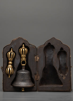 Handcrafted Tibetan Vajra and Bell with Box | Energy & Spiritual Balance Decor