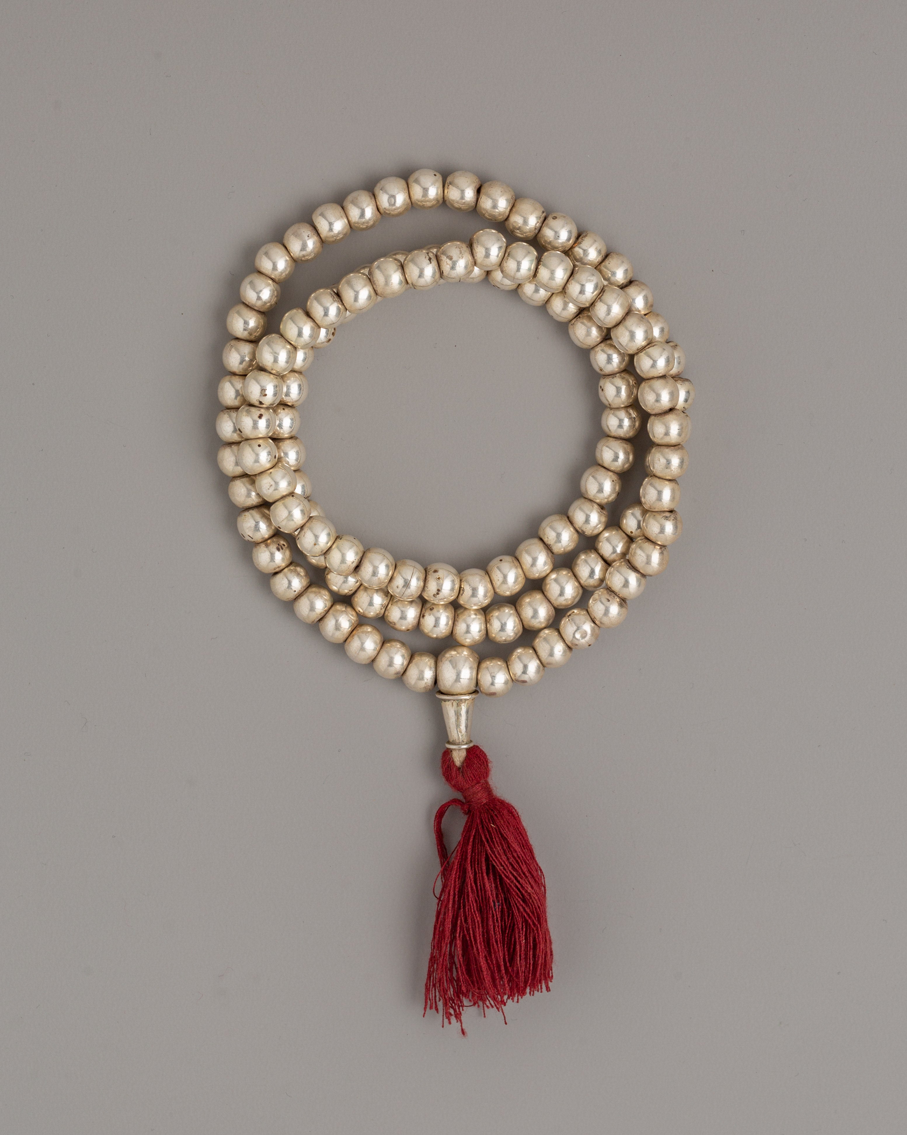90% Silver Prayer Mala Beads | Spiritual Tool for Mantra