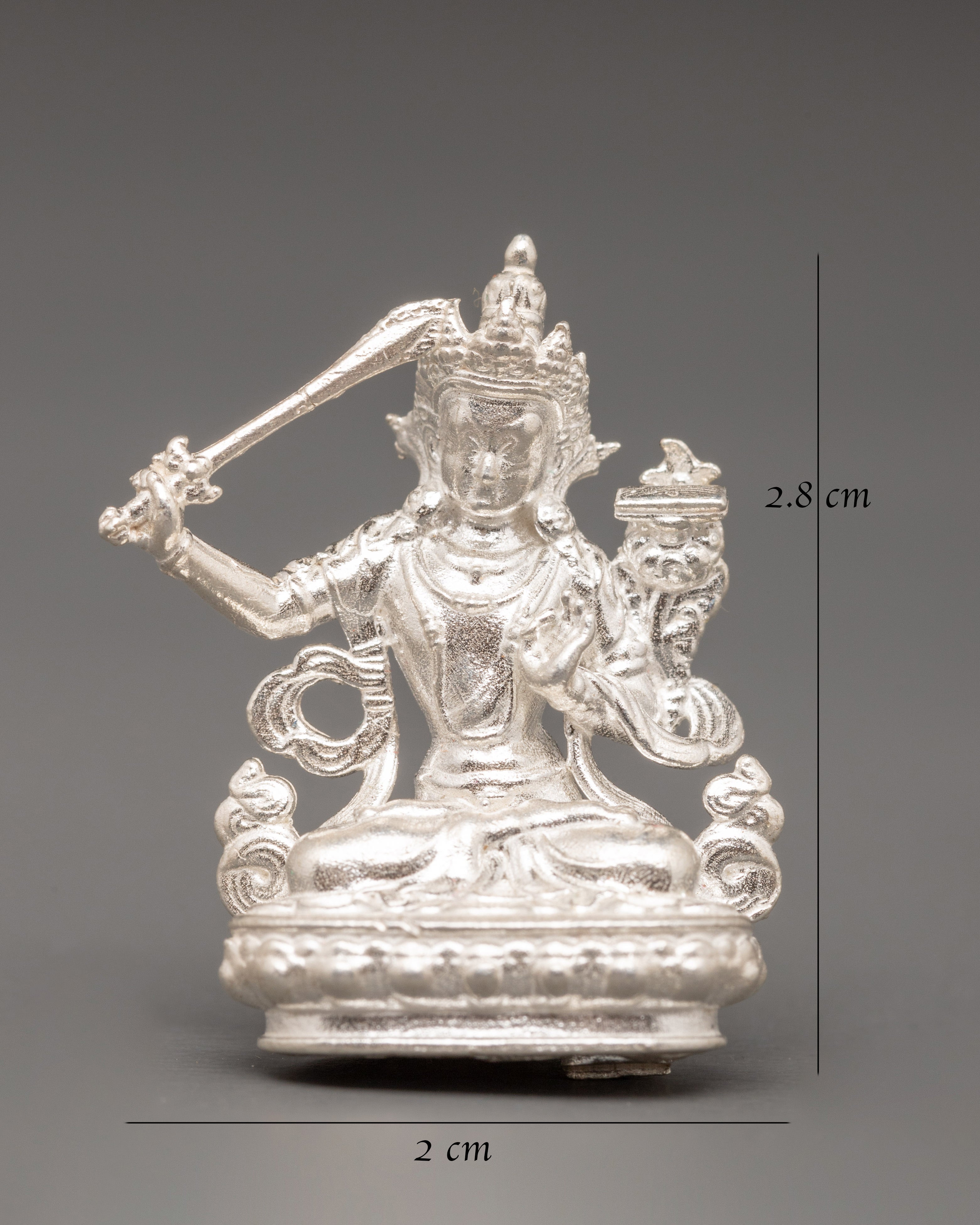 Miniature Manjushri Statue with 98% Silver | Sacred altar Art