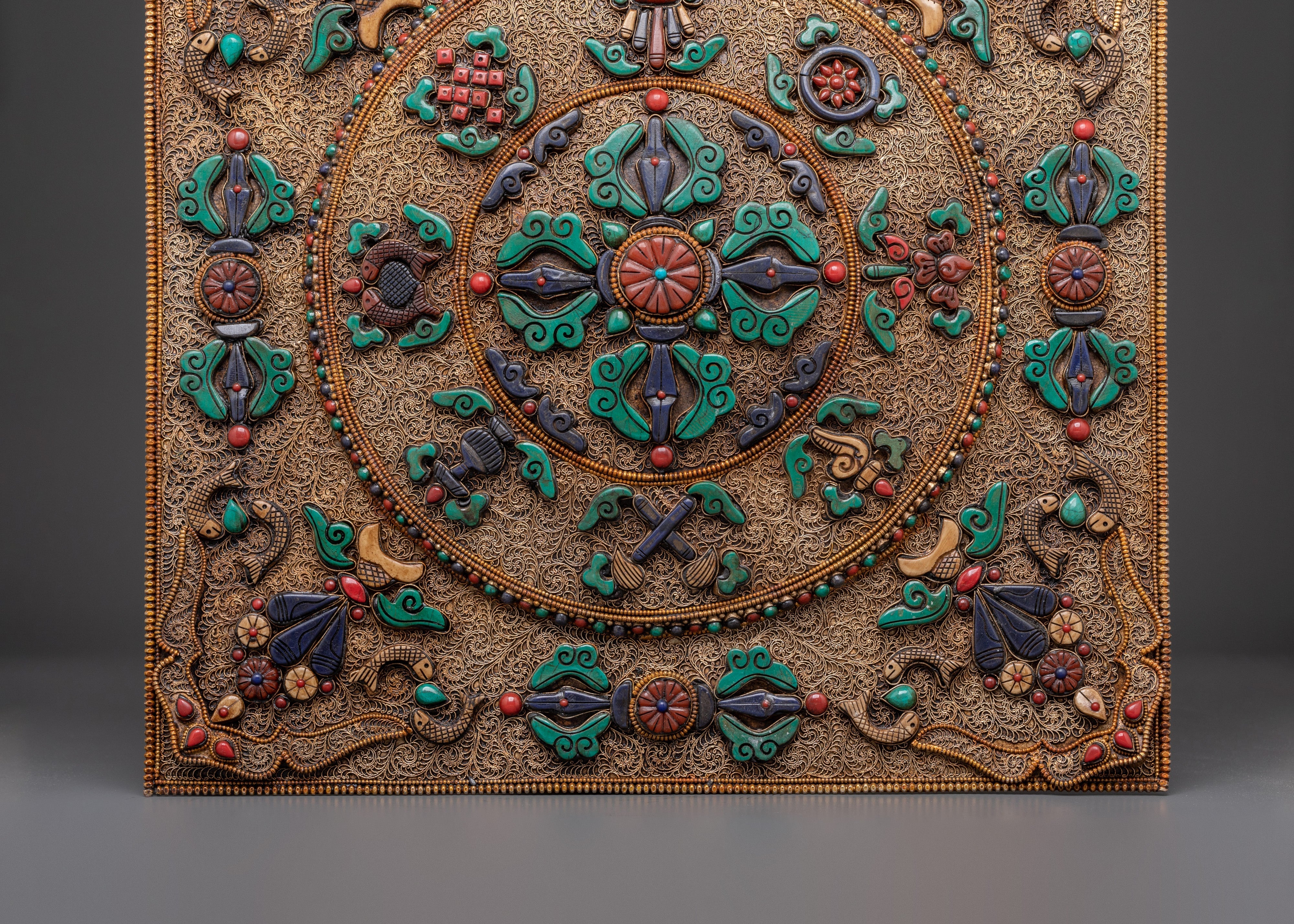 Spiritual Bishow Vajra Wall Hanging | Gold Plated Copper Art