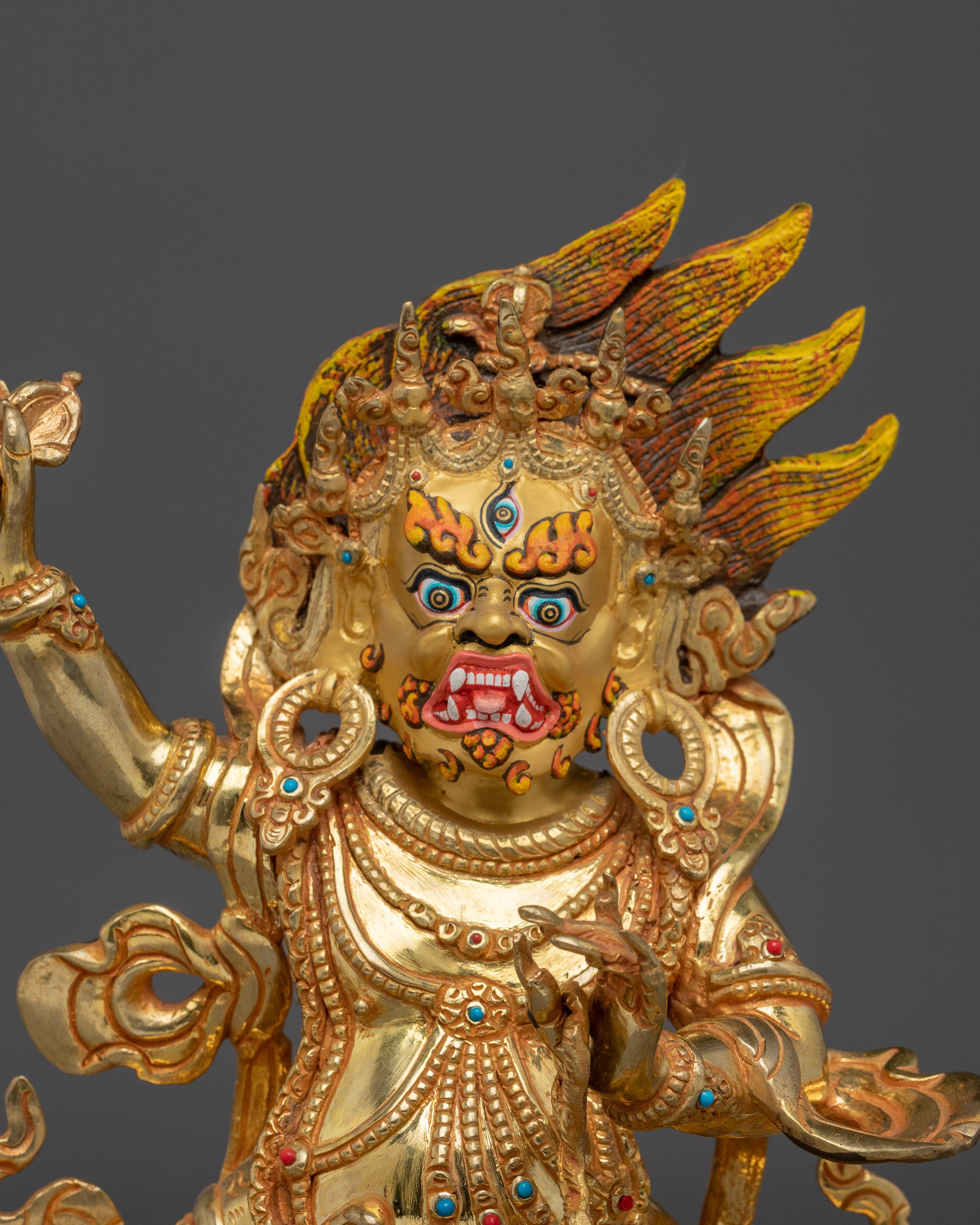 Copper Vajrapani Sculpture with Gemstones | Buddhist Protector for Shrine