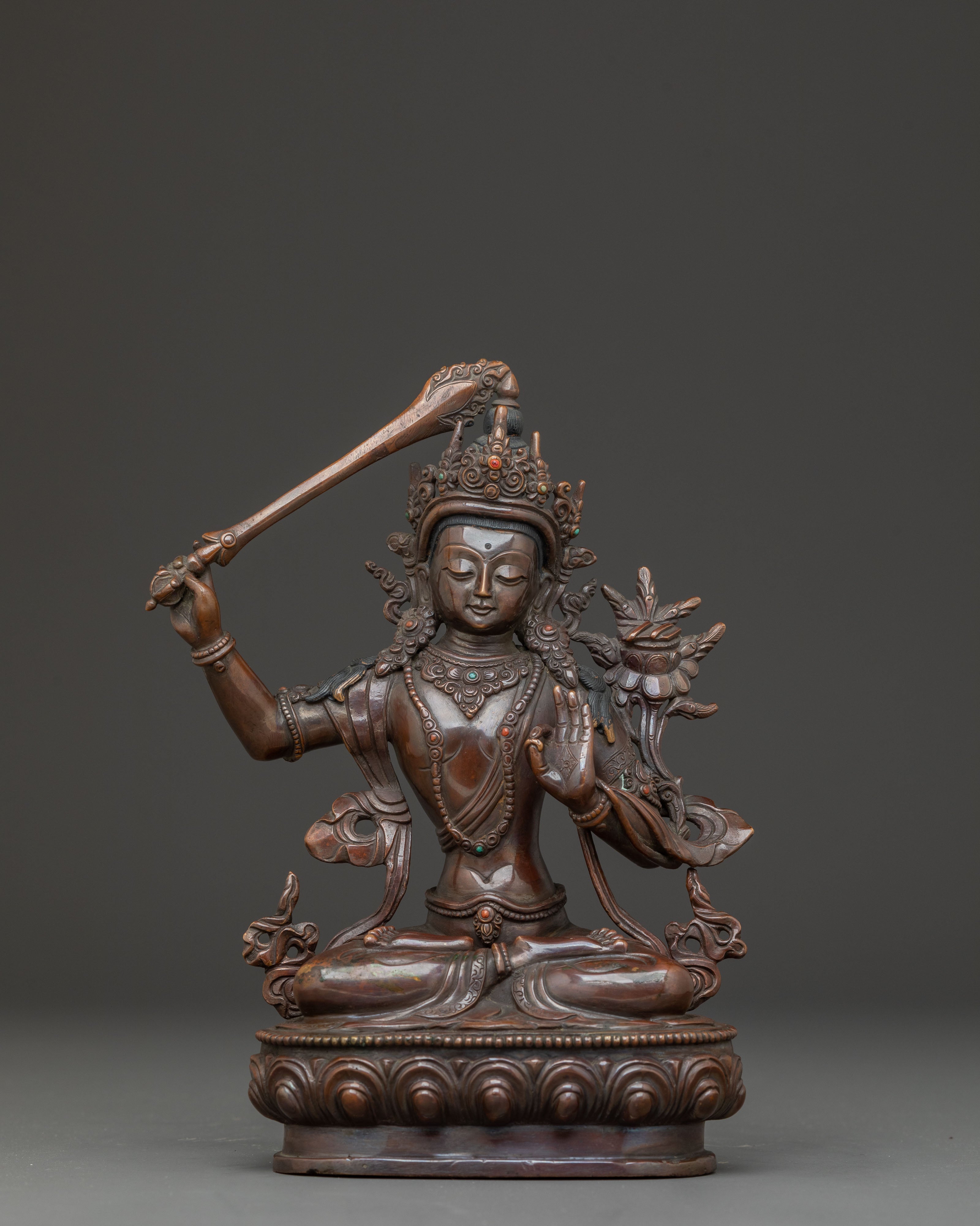 Handmade Copper Manjushri Statue
