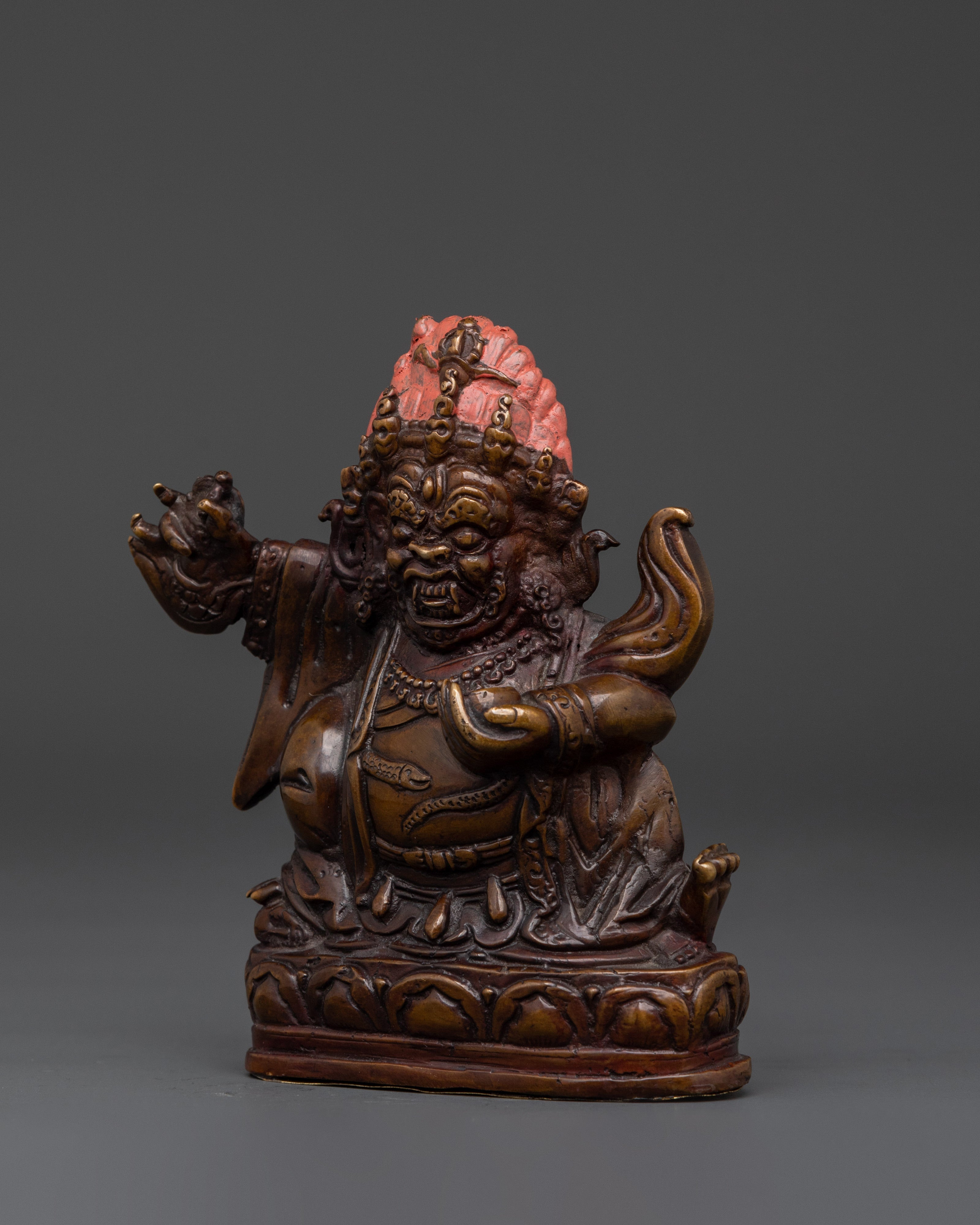 Handcrafted Mahakala Protector Statue | Copper Oxidized Tibetan Wrathful Deity Sculpture