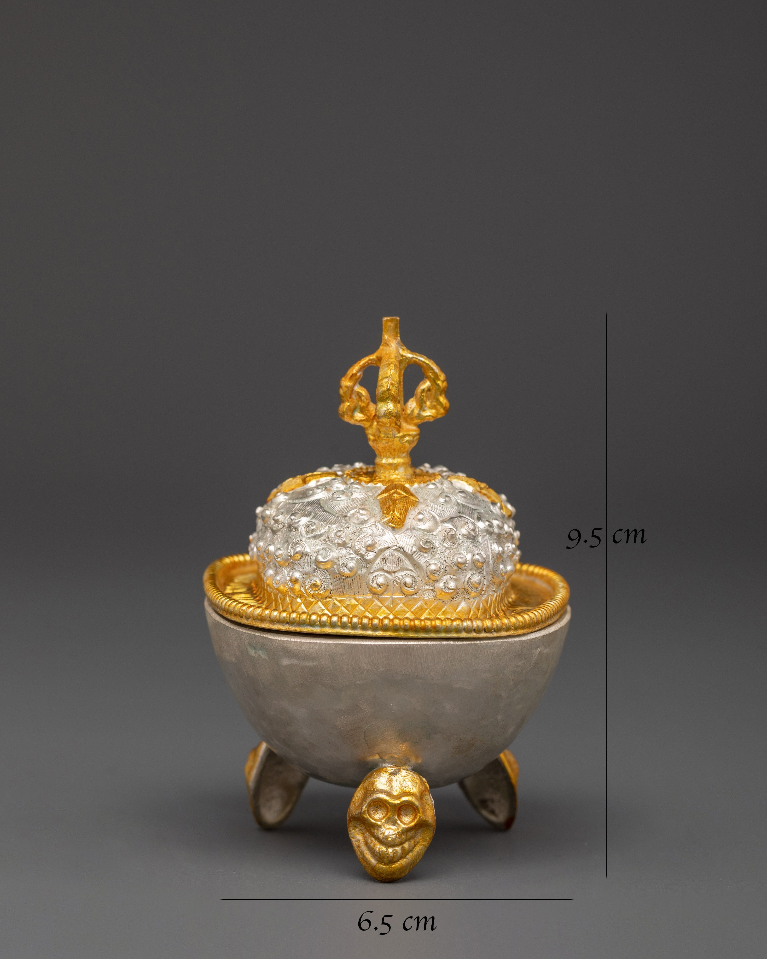 Ceremonial Kapala Vessel | Gold and Silver Plated Buddhist Ritual Bowl