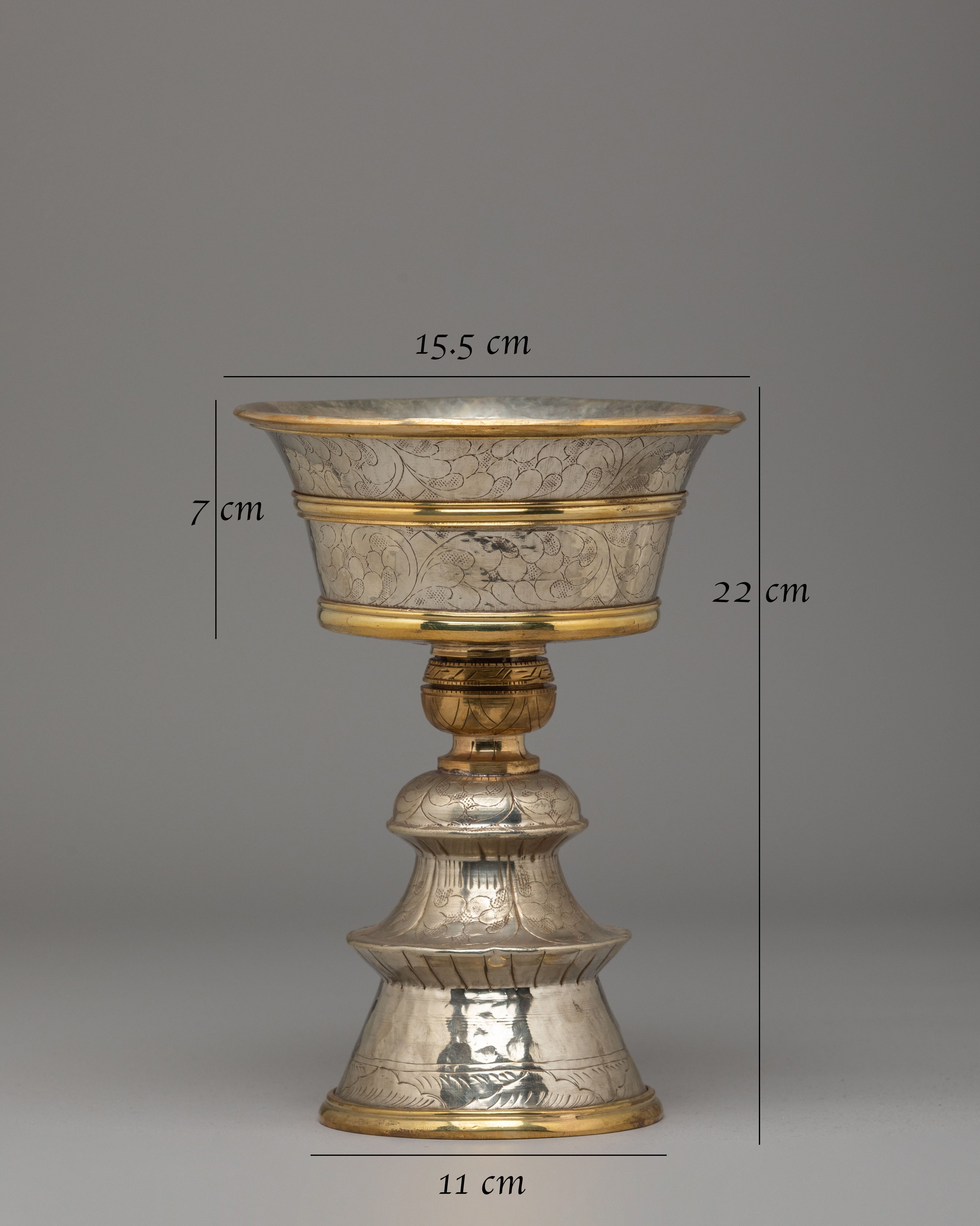 Vajrayana Altar Butter Lamp Set | Brass and White Metal Offering Lamps