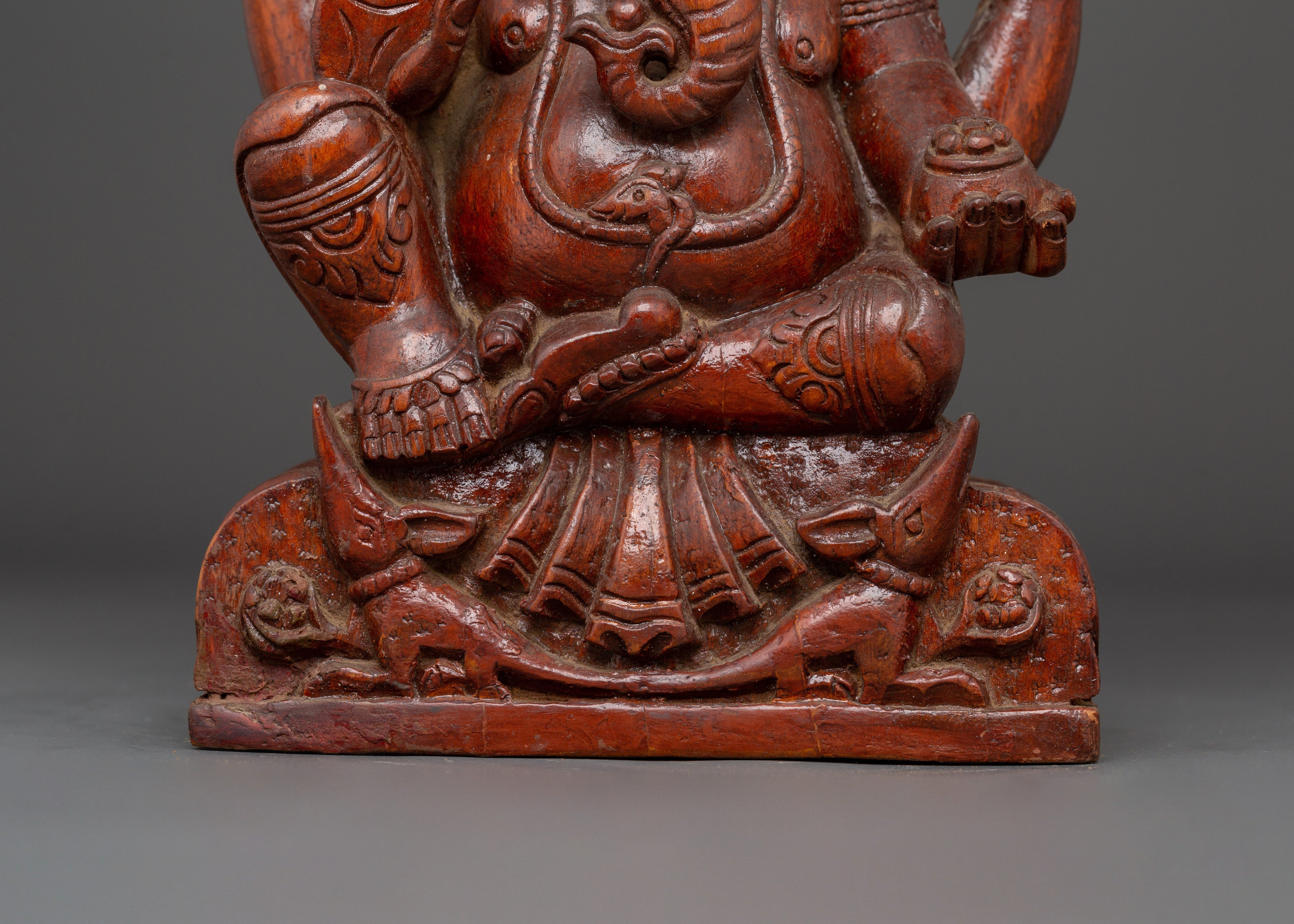 Handcrafted Wooden Ganesha Sculpture | Hindu Elephant Deity Figurine