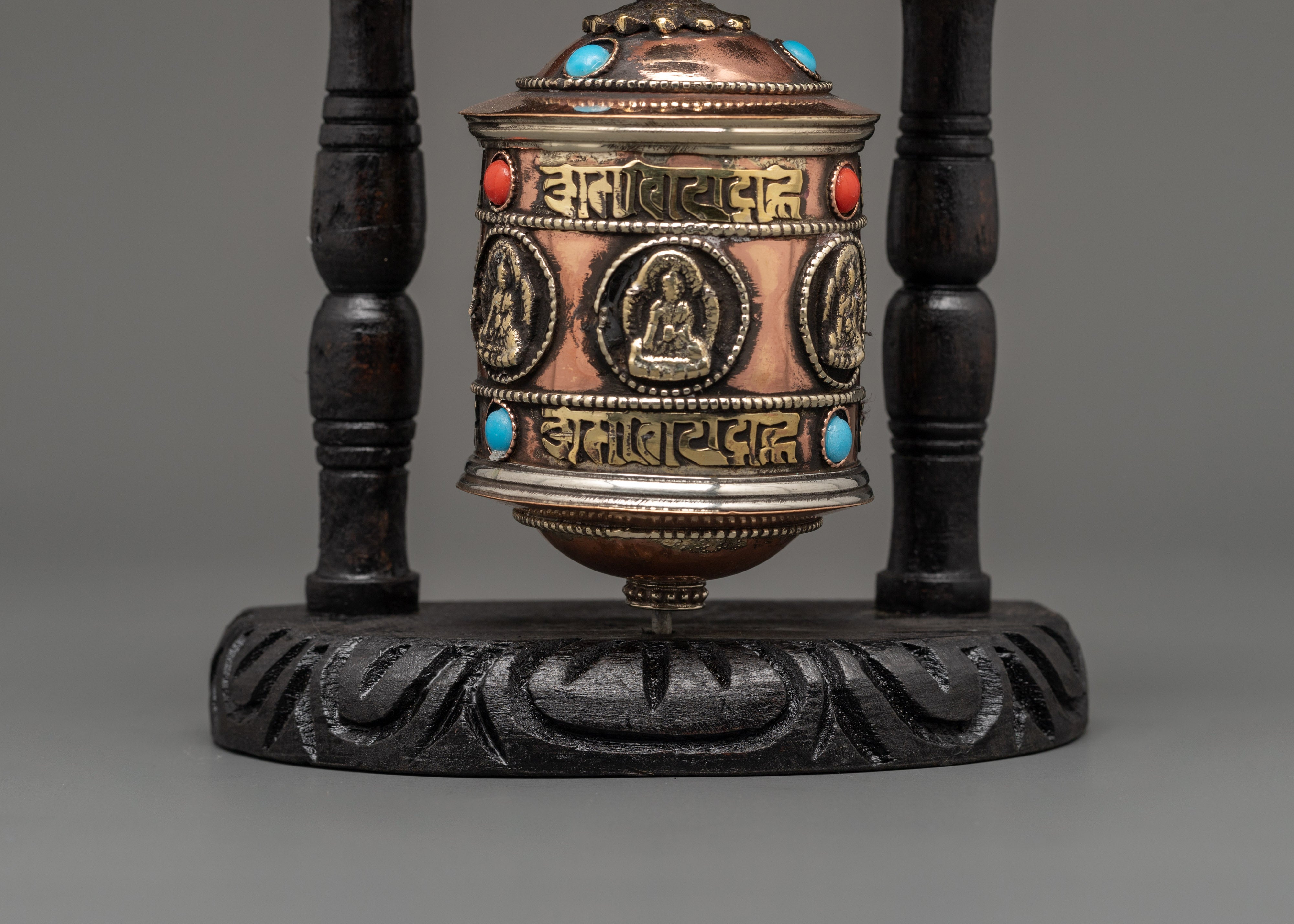 Tibetan Prayer Wheel with Carved Mantras | Buddhist Ritual Object