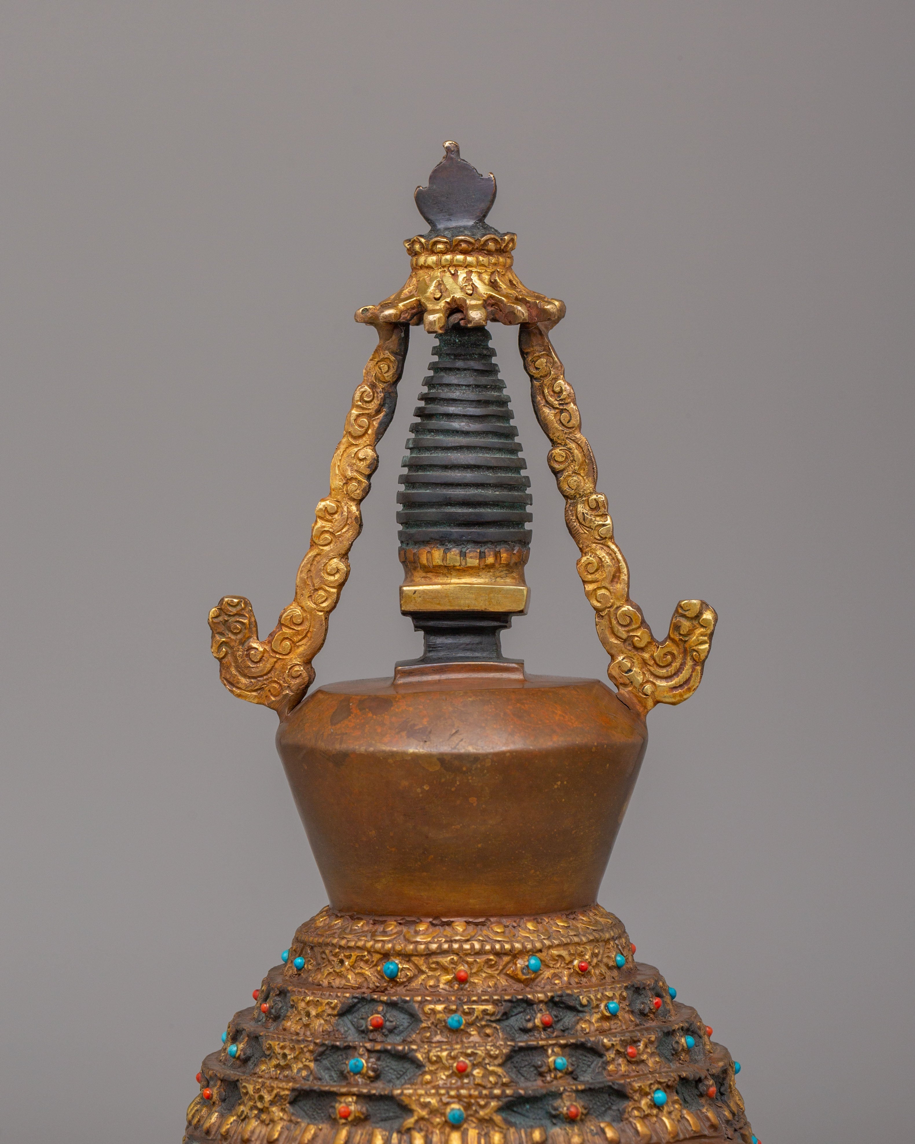Handcrafted Tibetan Lotus Blossom Stupa | Sacred Spiritual Decor for Altar