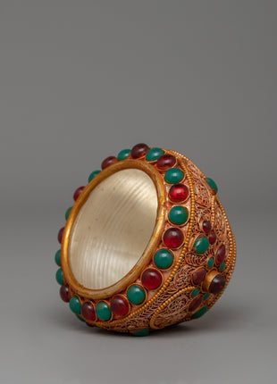 Tibetan Golpa Bowl with coral | Buddhist Sacred Decor