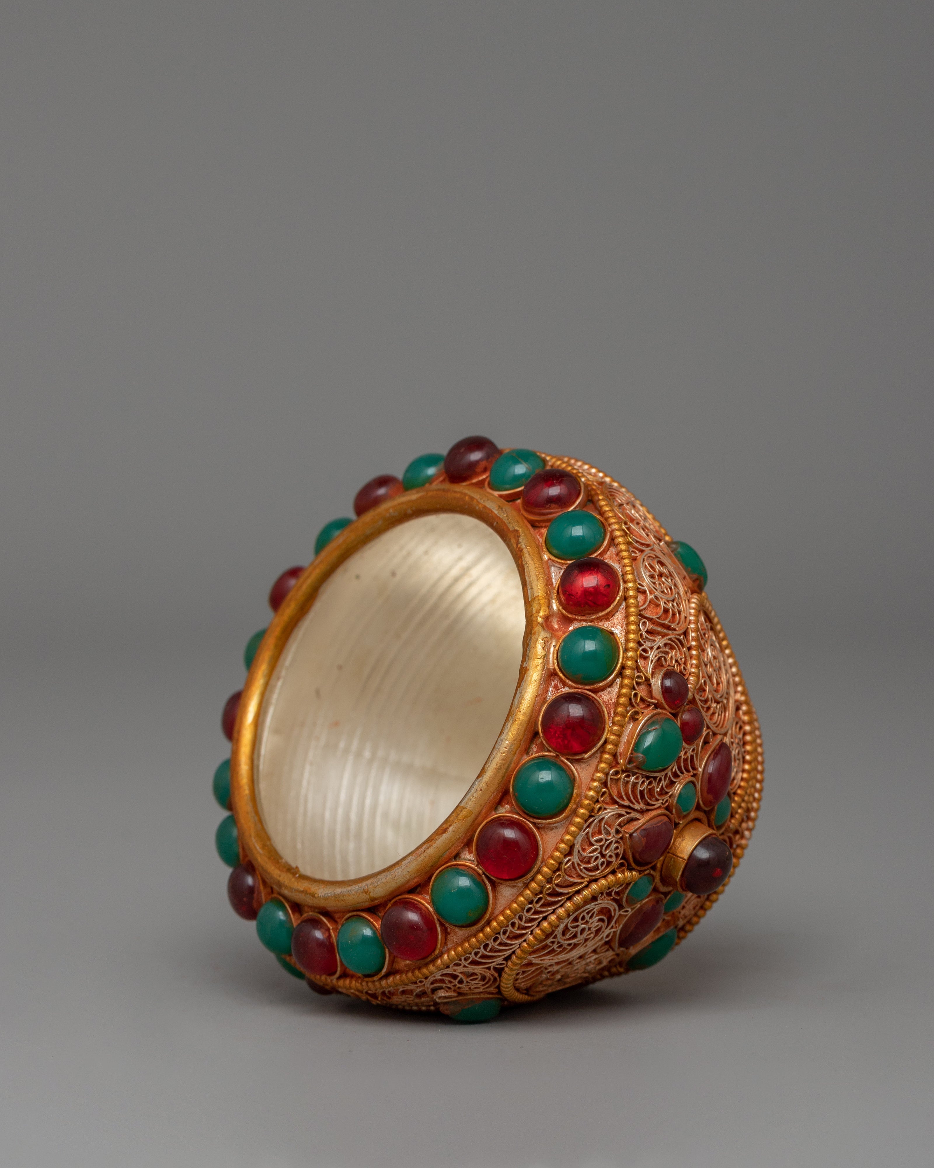 Tibetan Golpa Bowl with coral | Buddhist Sacred Decor
