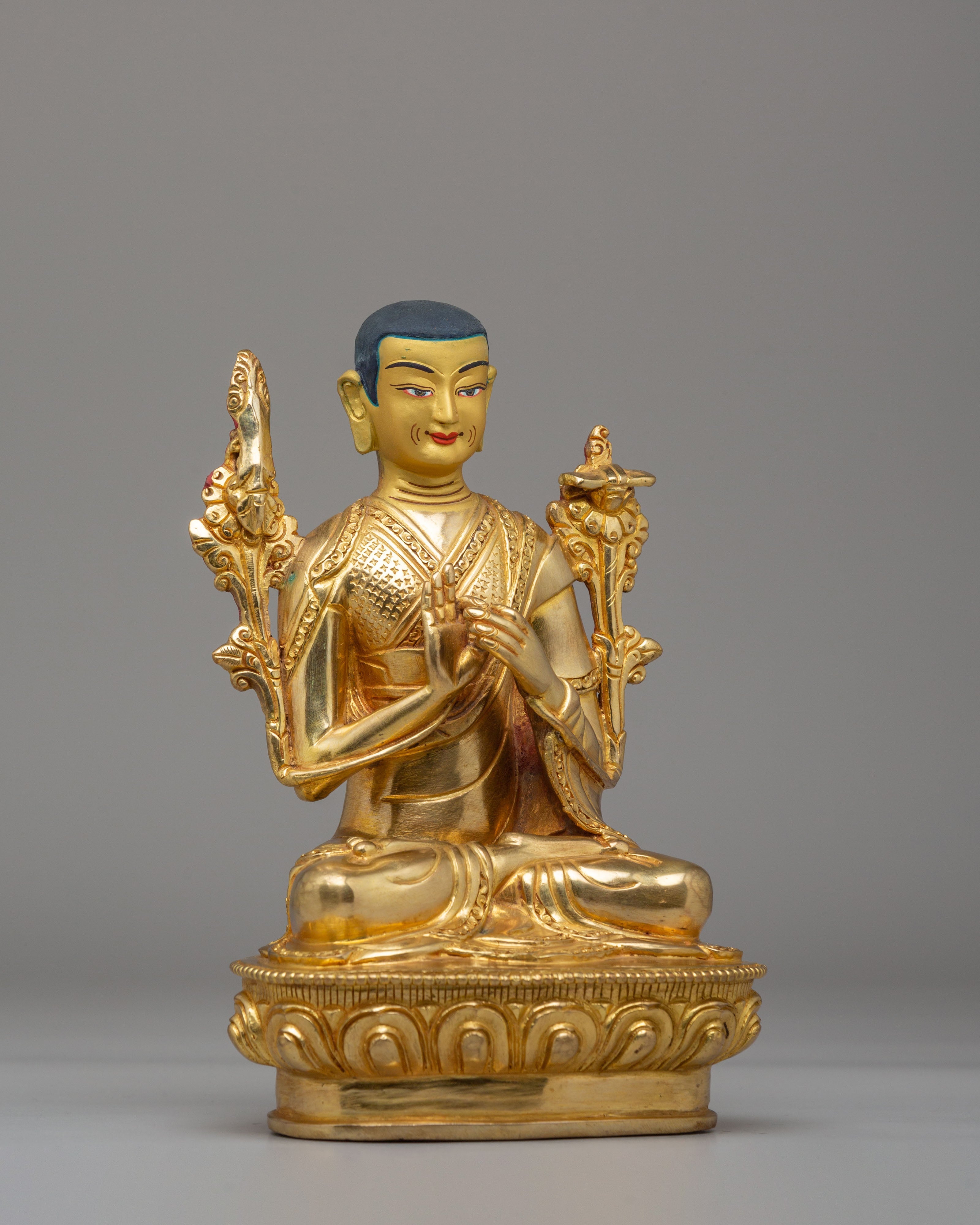 Buddhist Lama Tsongkhapa Set Statue | 24K Gold Plated Buddhist Sculpture