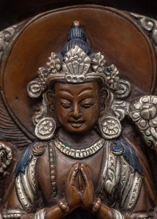 Chenrezig Oxidized Handmade Sculpture | Himalayan Sacred Shrine Artwork