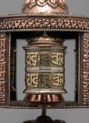 Sacred Buddhist Prayer Wheel | Copper & Brass Multi-Barrel Mani