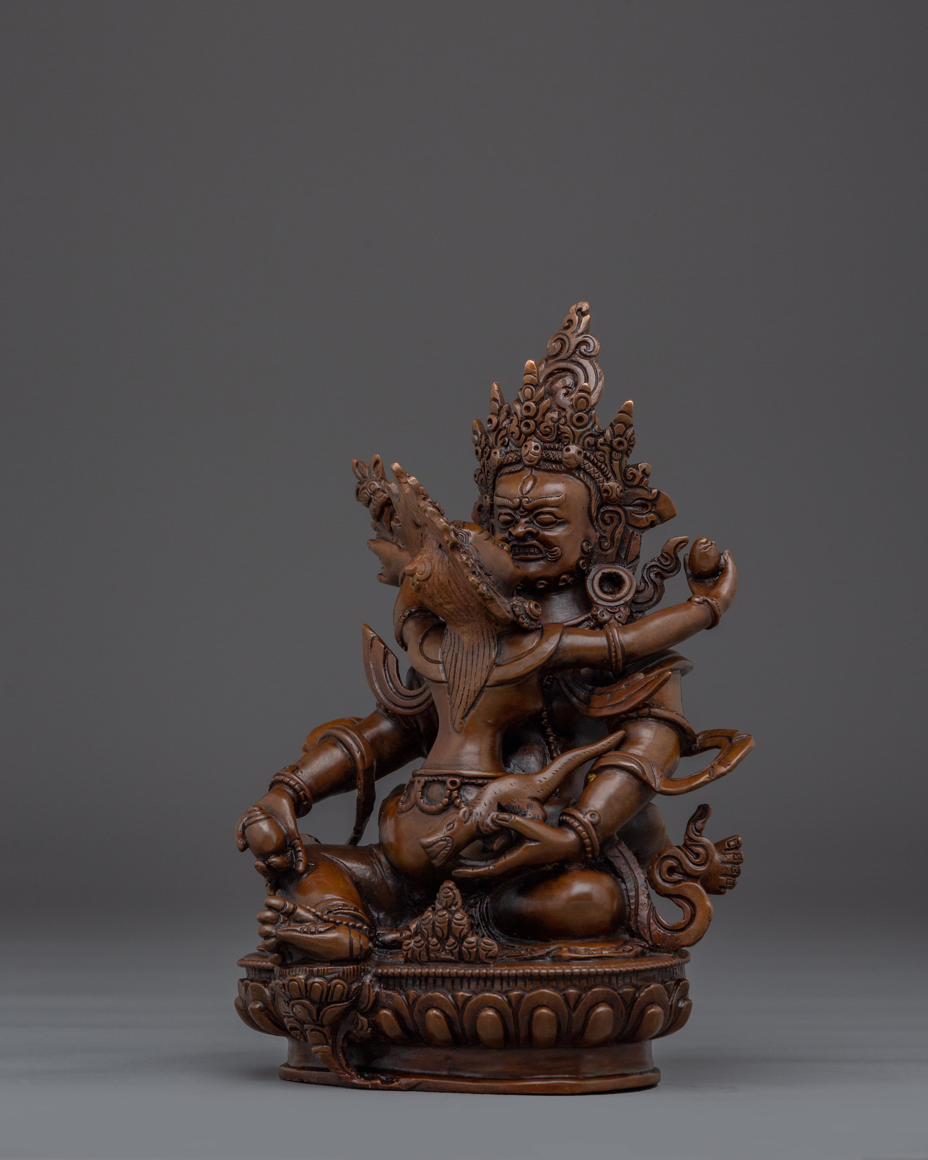 Green Dzambhala with Consort Oxidized Statue | Symbol of Wealth