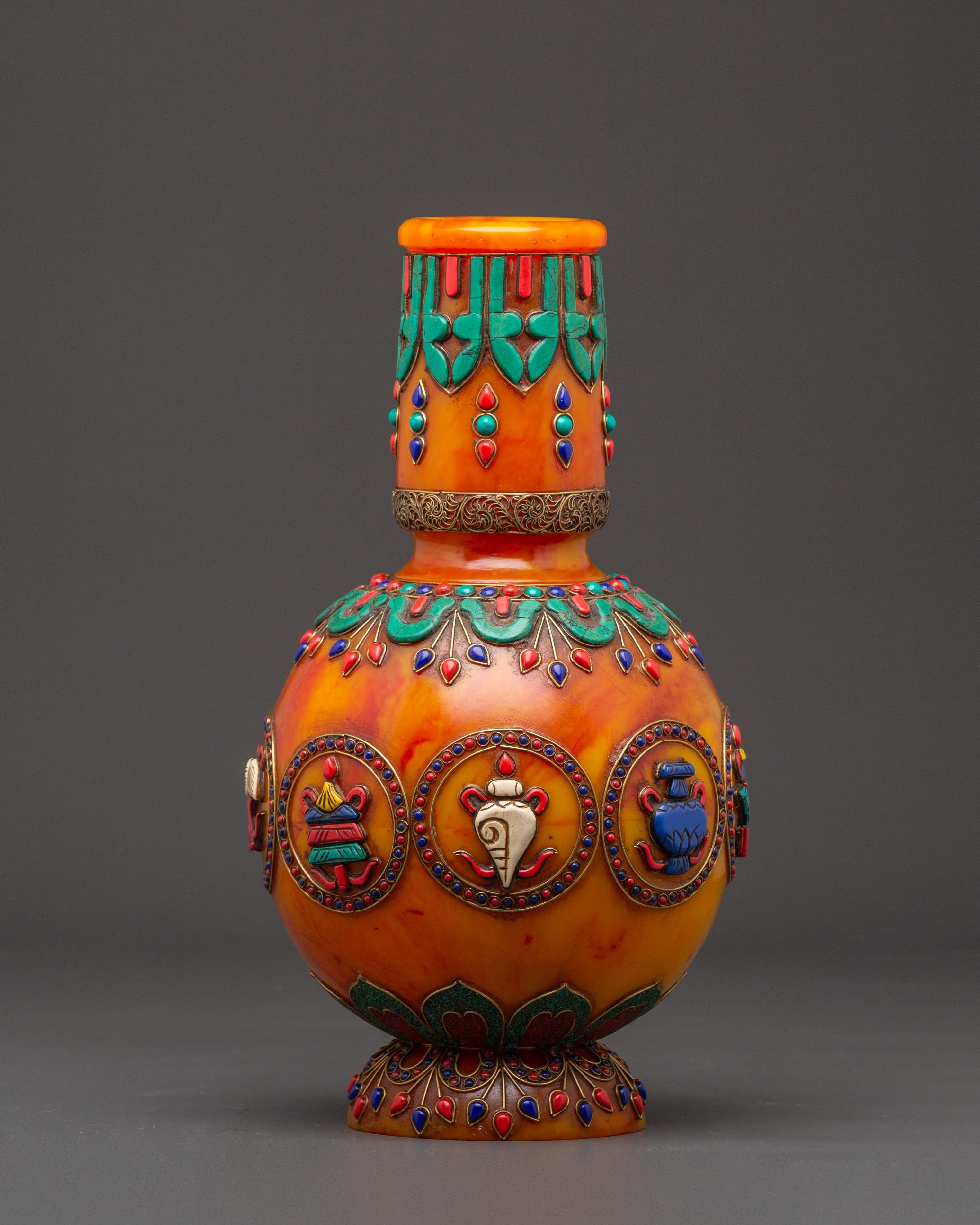 Decorative Resin Vase | Vase with Lapis, Coral, and Turquoise Stones