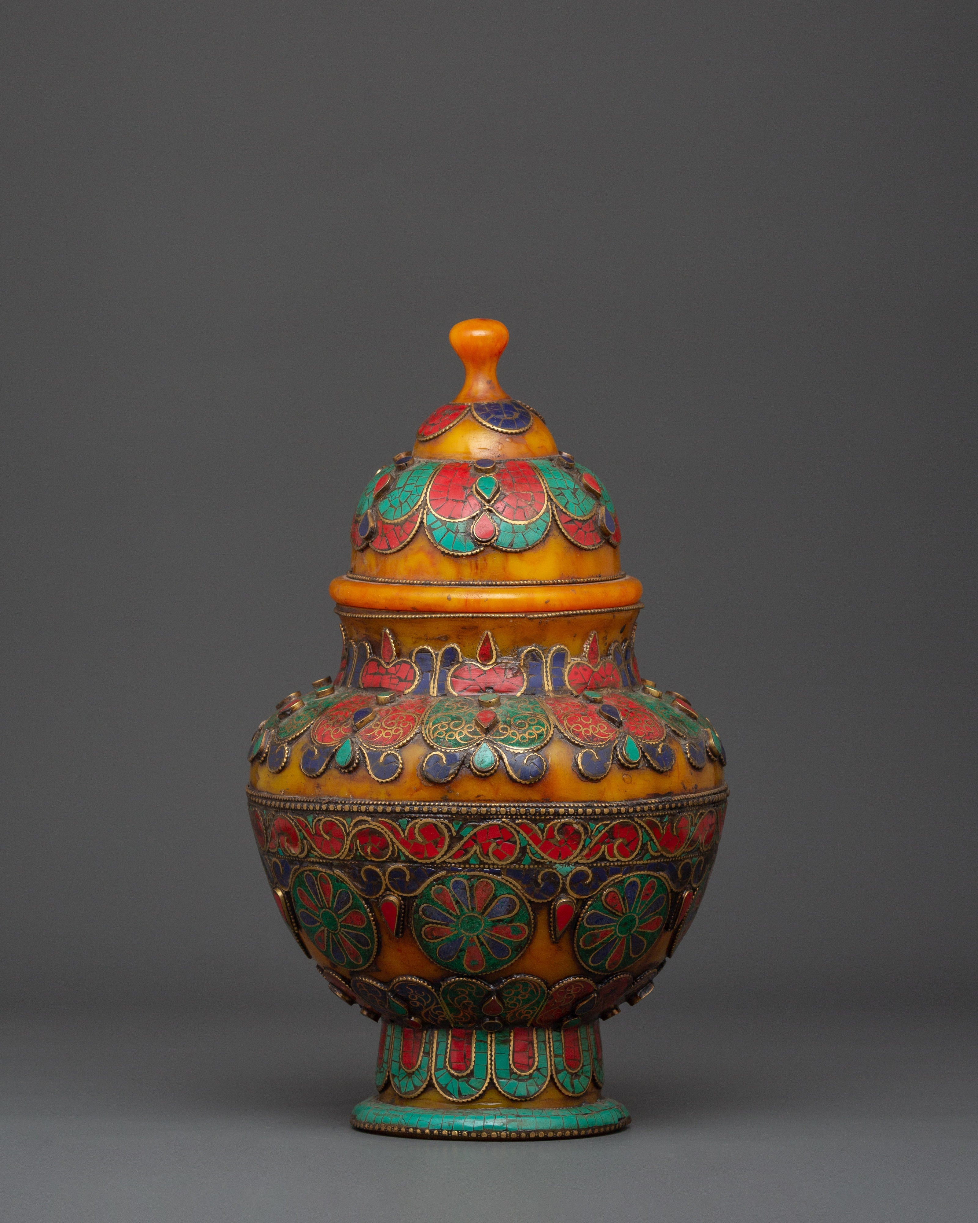 Traditional Himalayan Rice Pot | Handcrafted Brass & Amber Vessel with