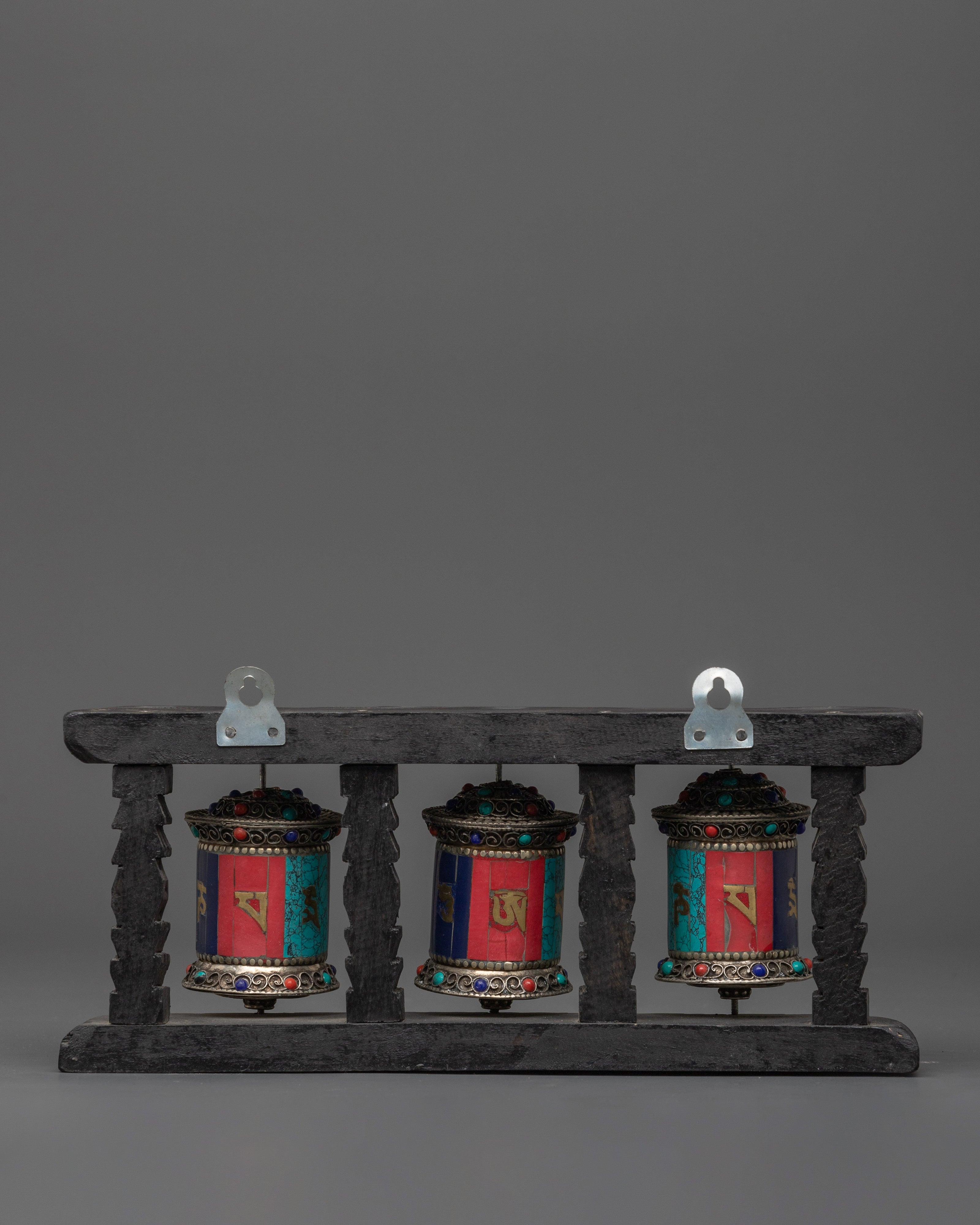 Tibetan Triple Prayer Wheel Set | Spiritual Buddhist Decor