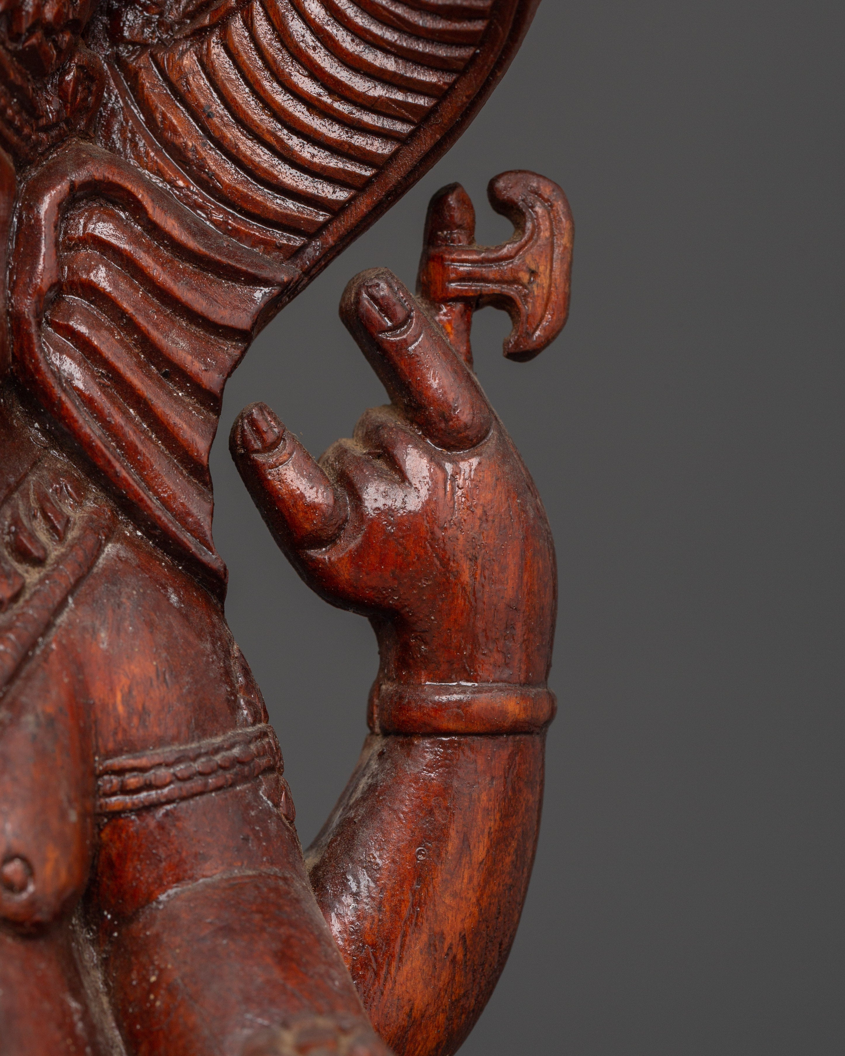 Handcrafted Wooden Ganesha Sculpture | Hindu Elephant Deity Figurine