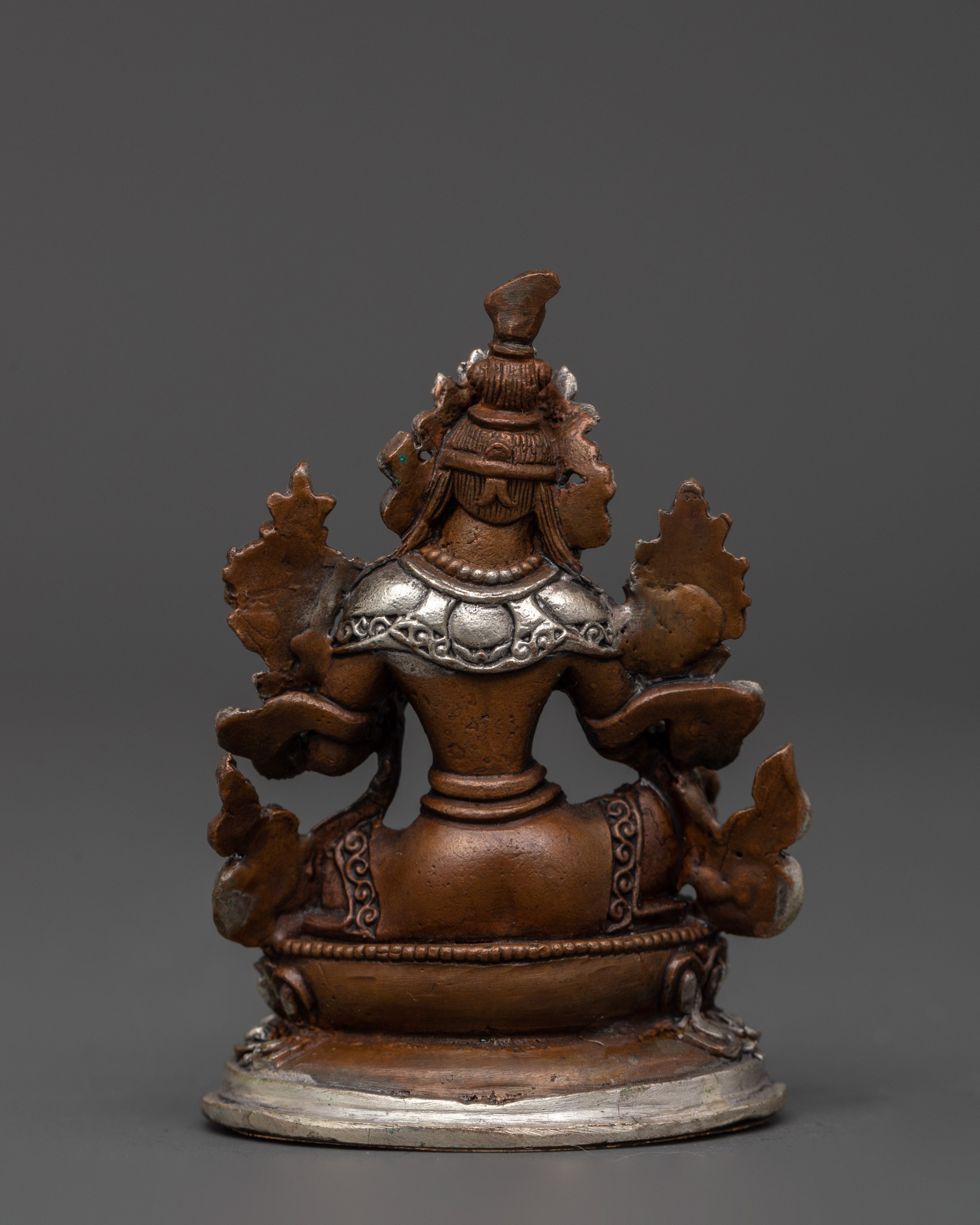 Green Tara Buddhist Goddess of Compassion | Oxidized Copper & Silver Plated Statue