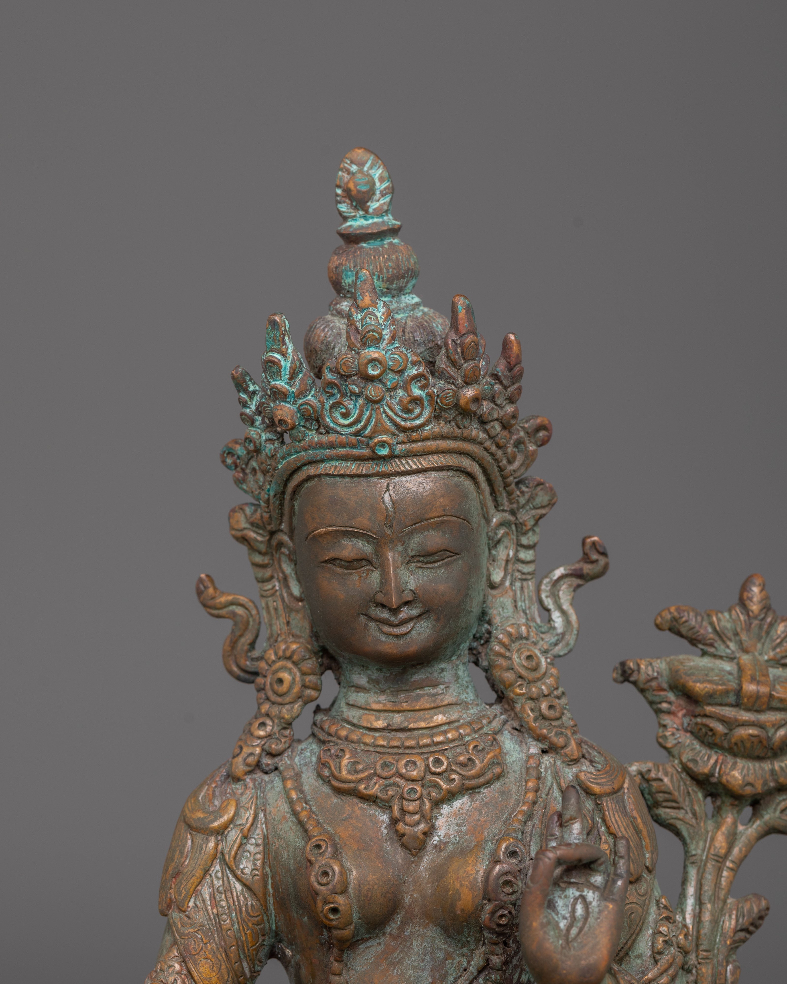 Oxidized Copper Statue of Green Tara | Enlightened Tara