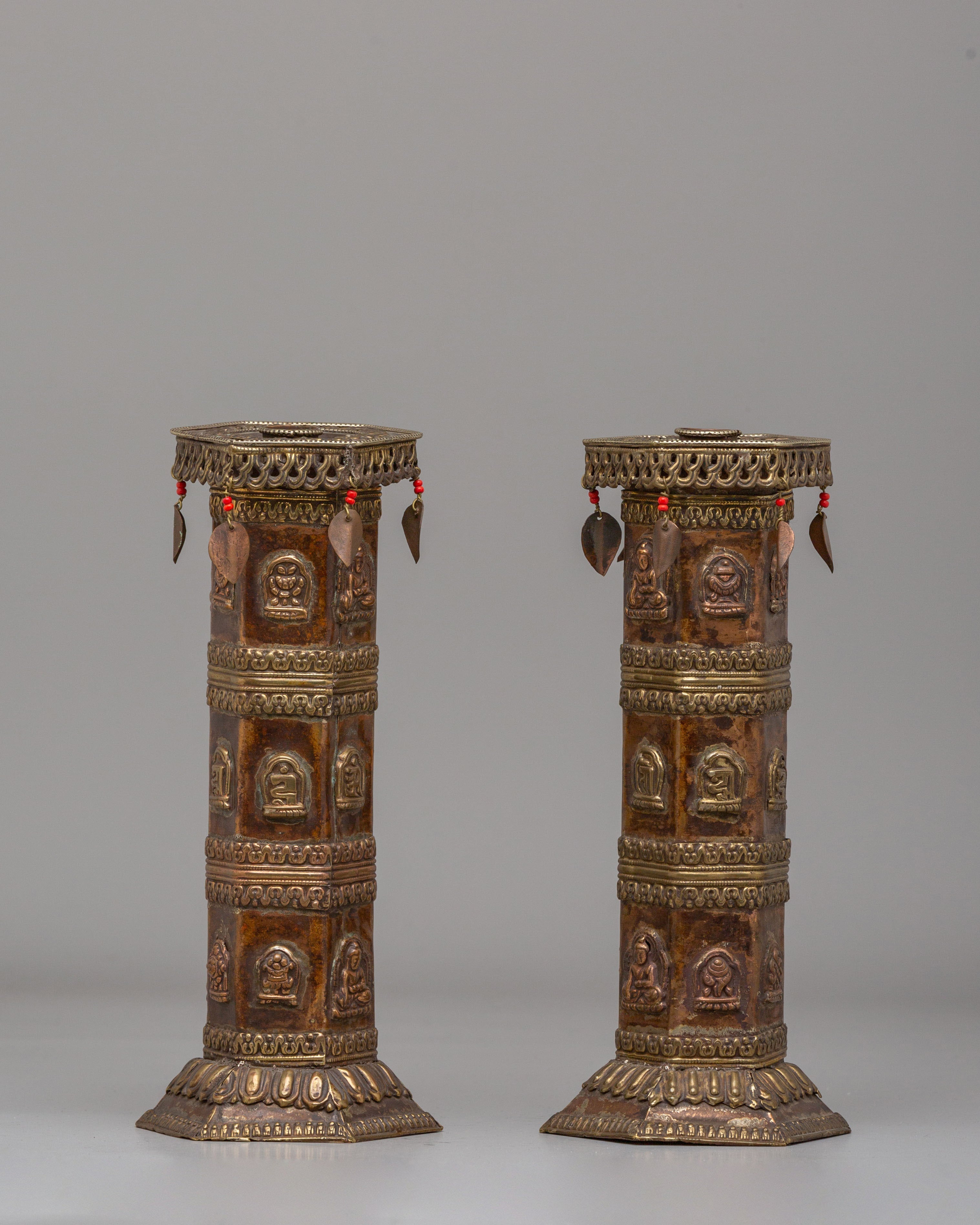 Himalayan Carved Incense Burner Pair | Ritual & Meditation Offering Vessels
