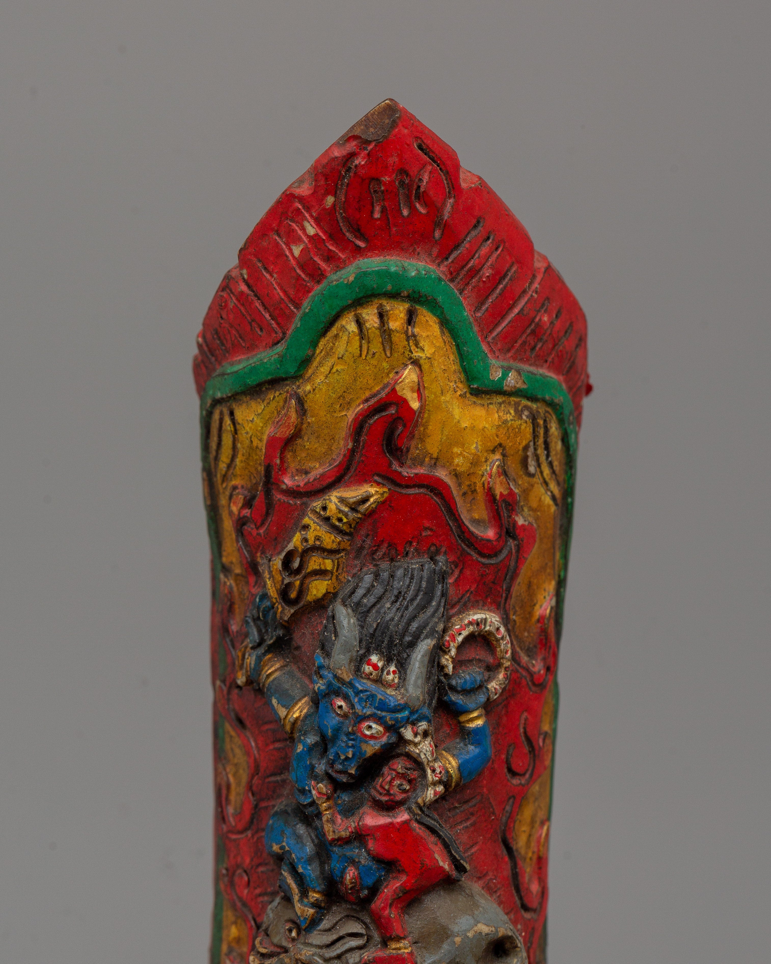 Yamantaka Buffalo Bone Apron Ornament | Tibetan Protector Deity Art