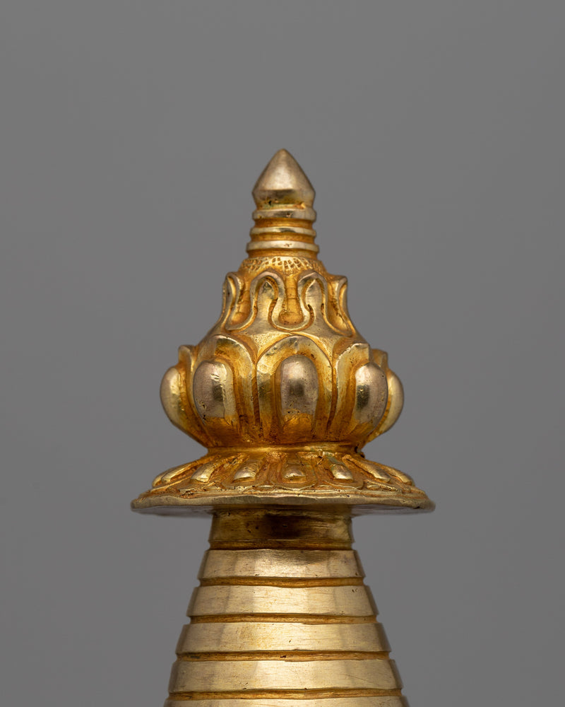 Intricate Gold-Plated Copper Tibetan Stupa |  Symbolizing Peace and Harmony