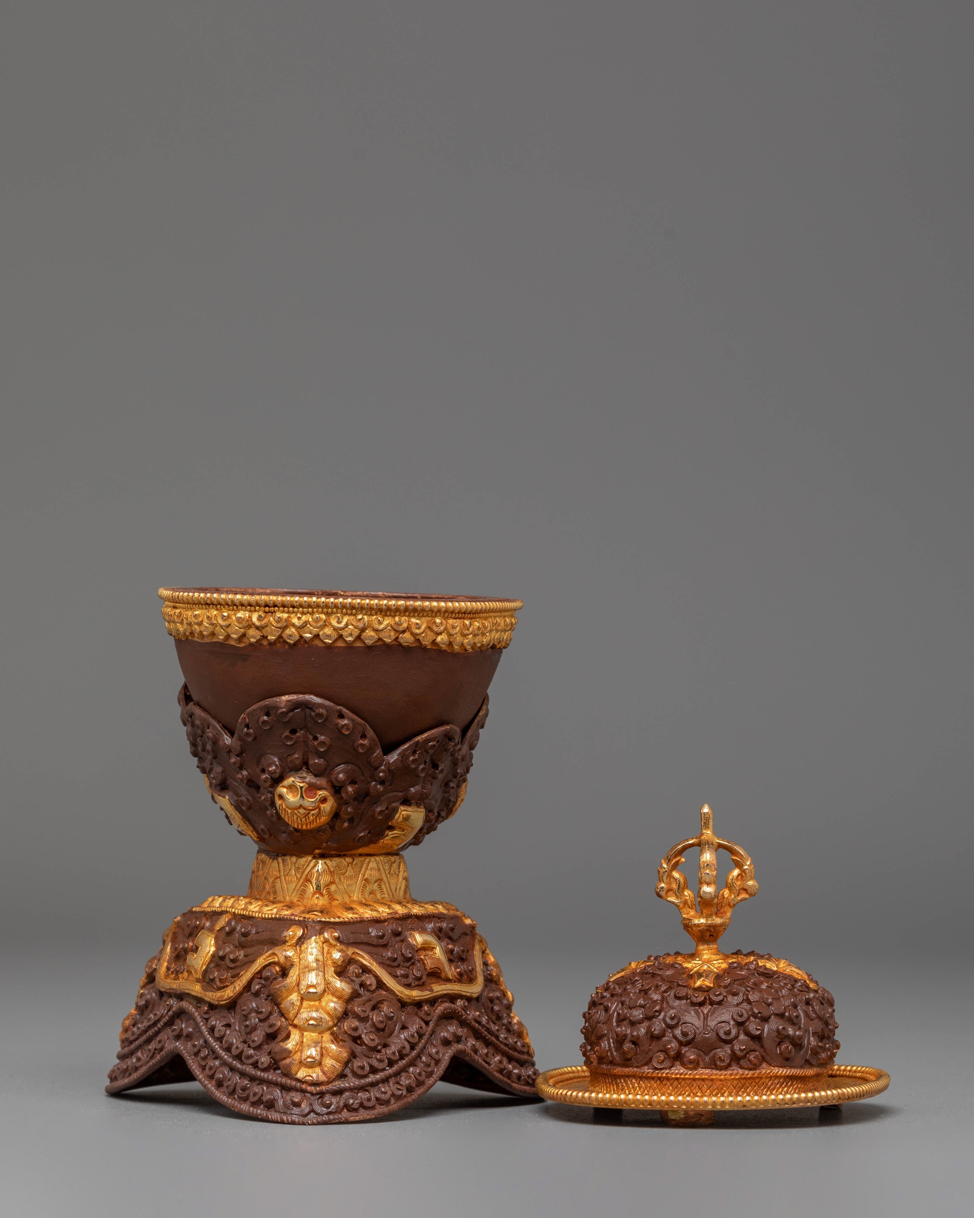 Handmade Tibetan Kapala for Rituals | Gold Plated Copper Body