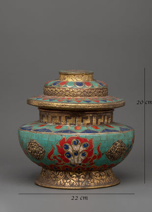 Hand-Made Buddhist Rice Pot Offering | Tibetan Ritual Copper Decor Art