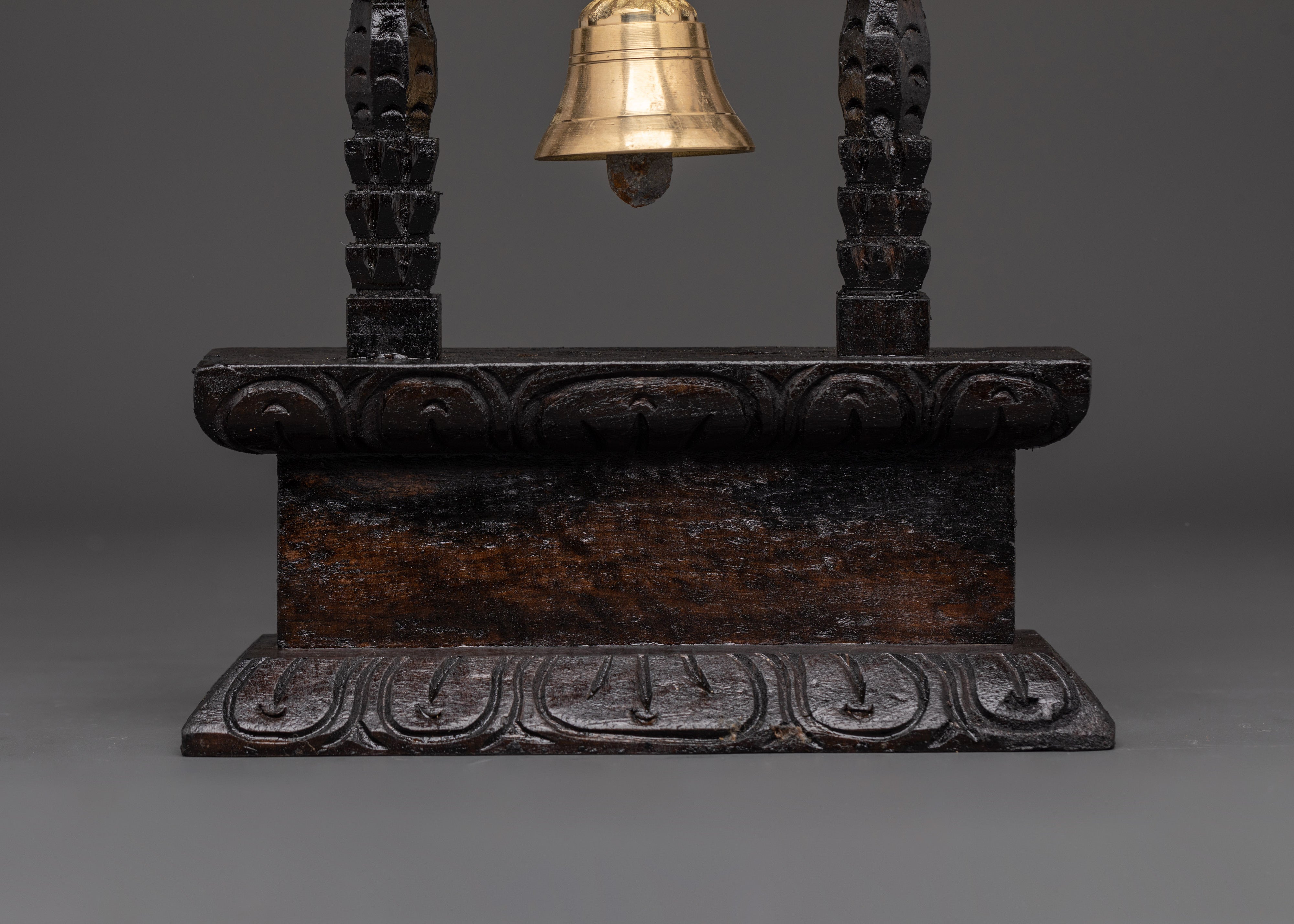 Traditional Buddhist Hanging Bell Decor | Hand Carved Wooden Bell Shrine